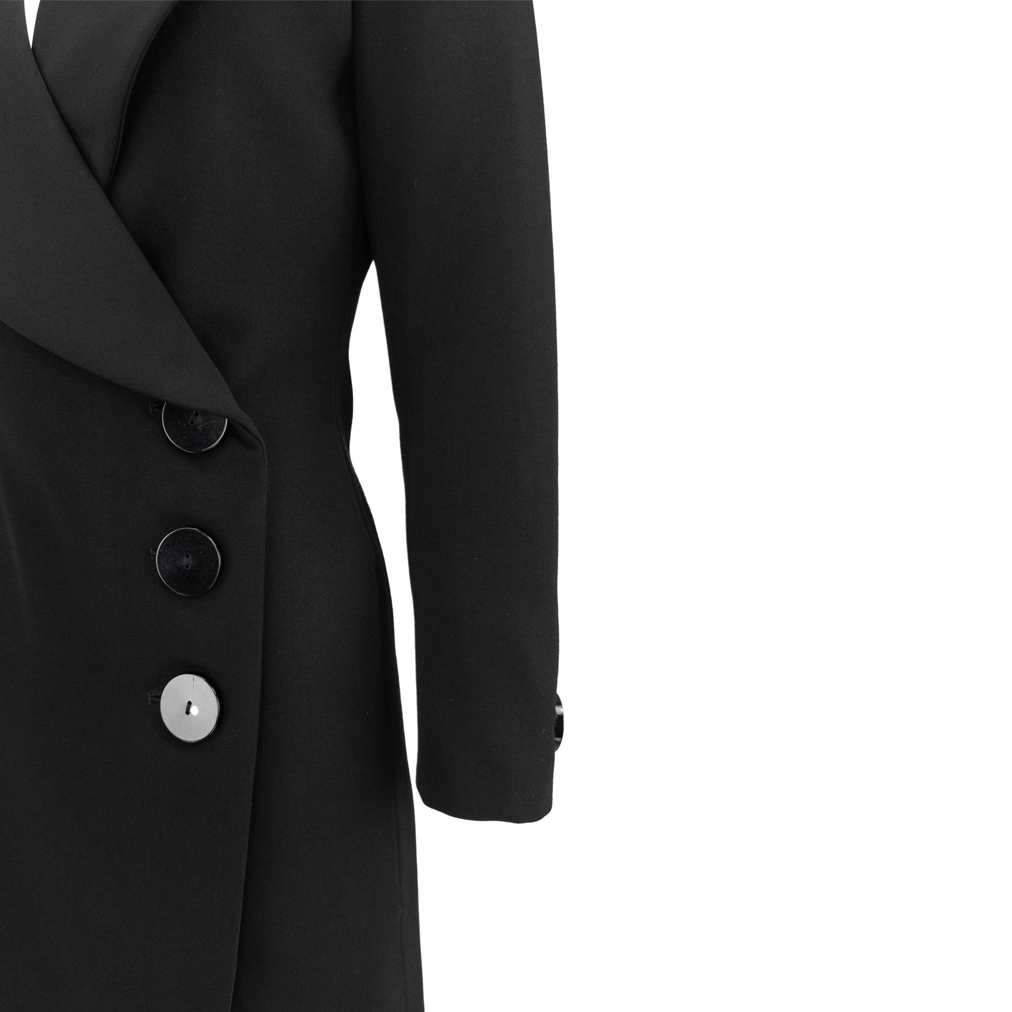 F/W 1995 Yves Saint Laurent Black Wool 'Le Smoking' Blazer Wrap Mini Dress - RealList