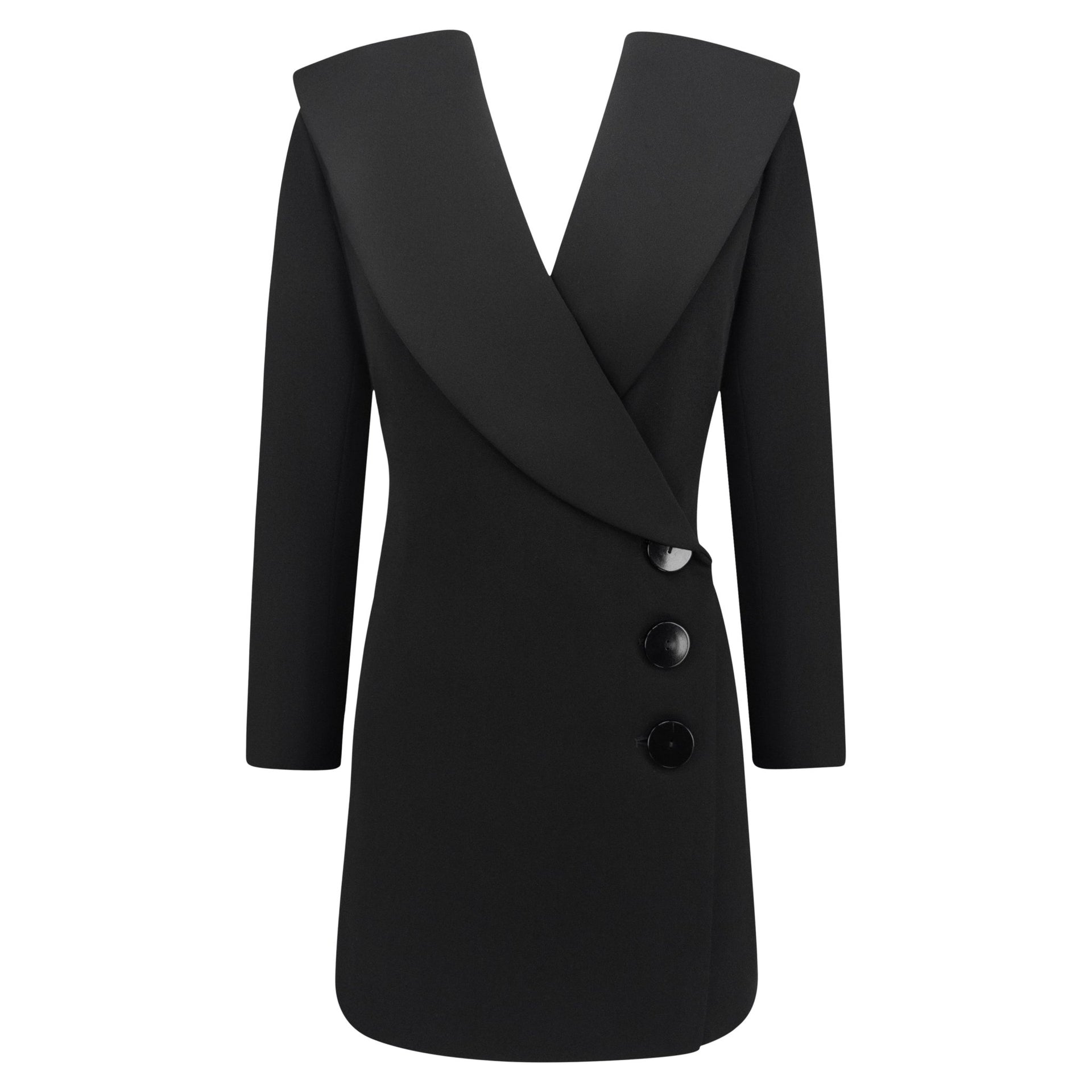 F/W 1995 Yves Saint Laurent Black Wool 'Le Smoking' Blazer Wrap Mini Dress - RealList