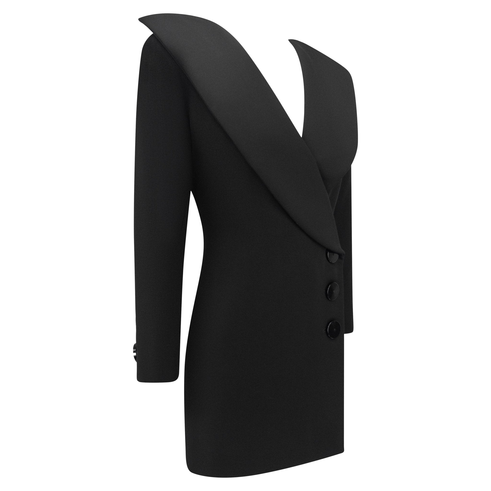 F/W 1995 Yves Saint Laurent Black Wool 'Le Smoking' Blazer Wrap Mini Dress - RealList