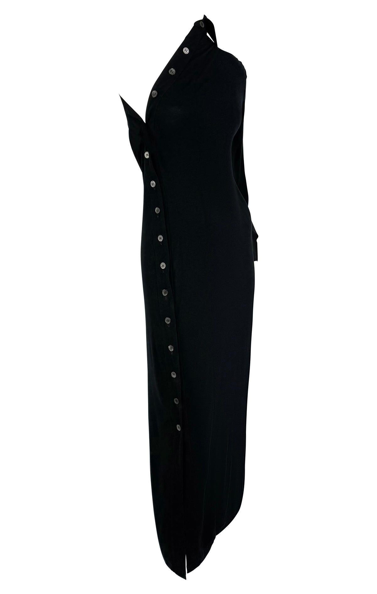 F/W 1996 Ann Demeulemeester Runway Black Asymmetric Button - Up Collar Dress - RealList