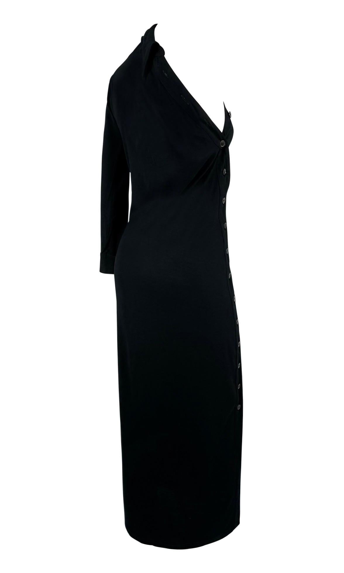 F/W 1996 Ann Demeulemeester Runway Black Asymmetric Button - Up Collar Dress - RealList