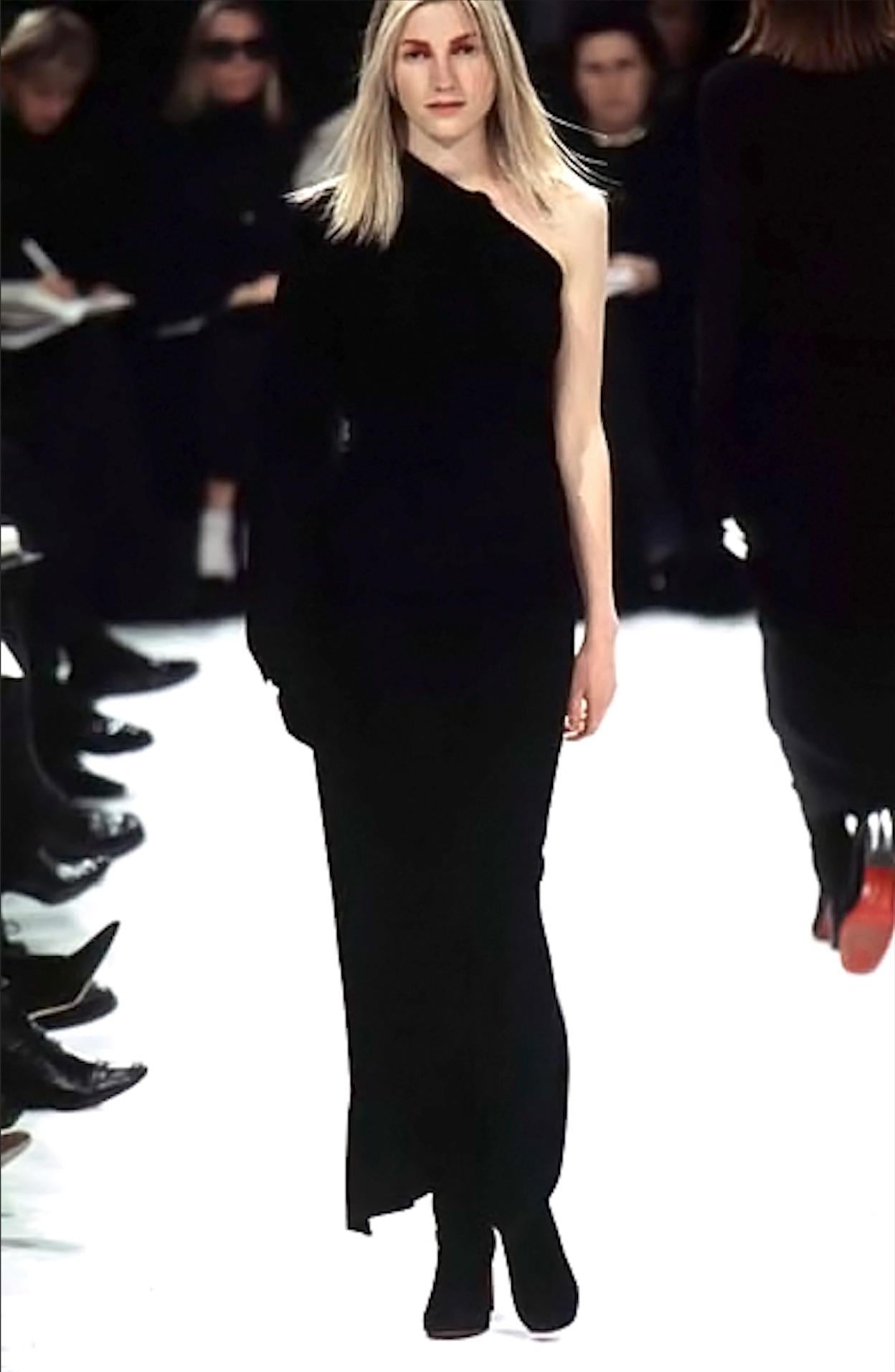 F/W 1996 Ann Demeulemeester Runway Black Asymmetric Button - Up Collar Dress - RealList