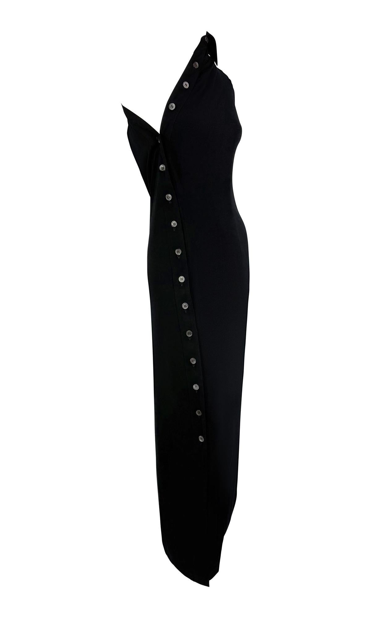 F/W 1996 Ann Demeulemeester Runway Black Asymmetric Button - Up Collar Dress - RealList