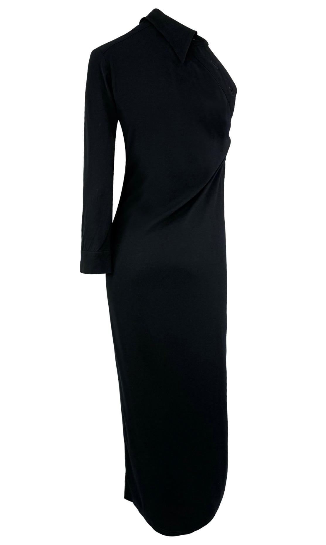 F/W 1996 Ann Demeulemeester Runway Black Asymmetric Button - Up Collar Dress - RealList