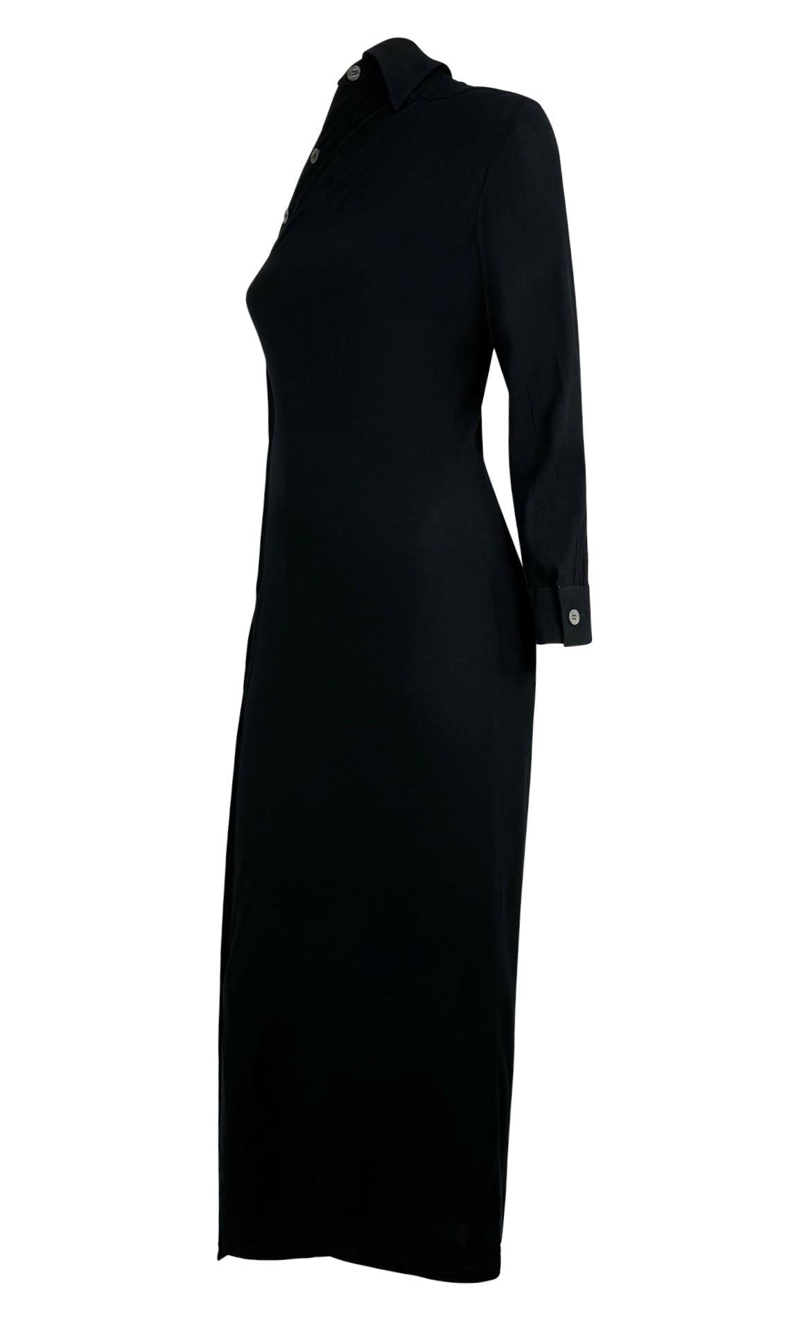 F/W 1996 Ann Demeulemeester Runway Black Asymmetric Button - Up Collar Dress - RealList