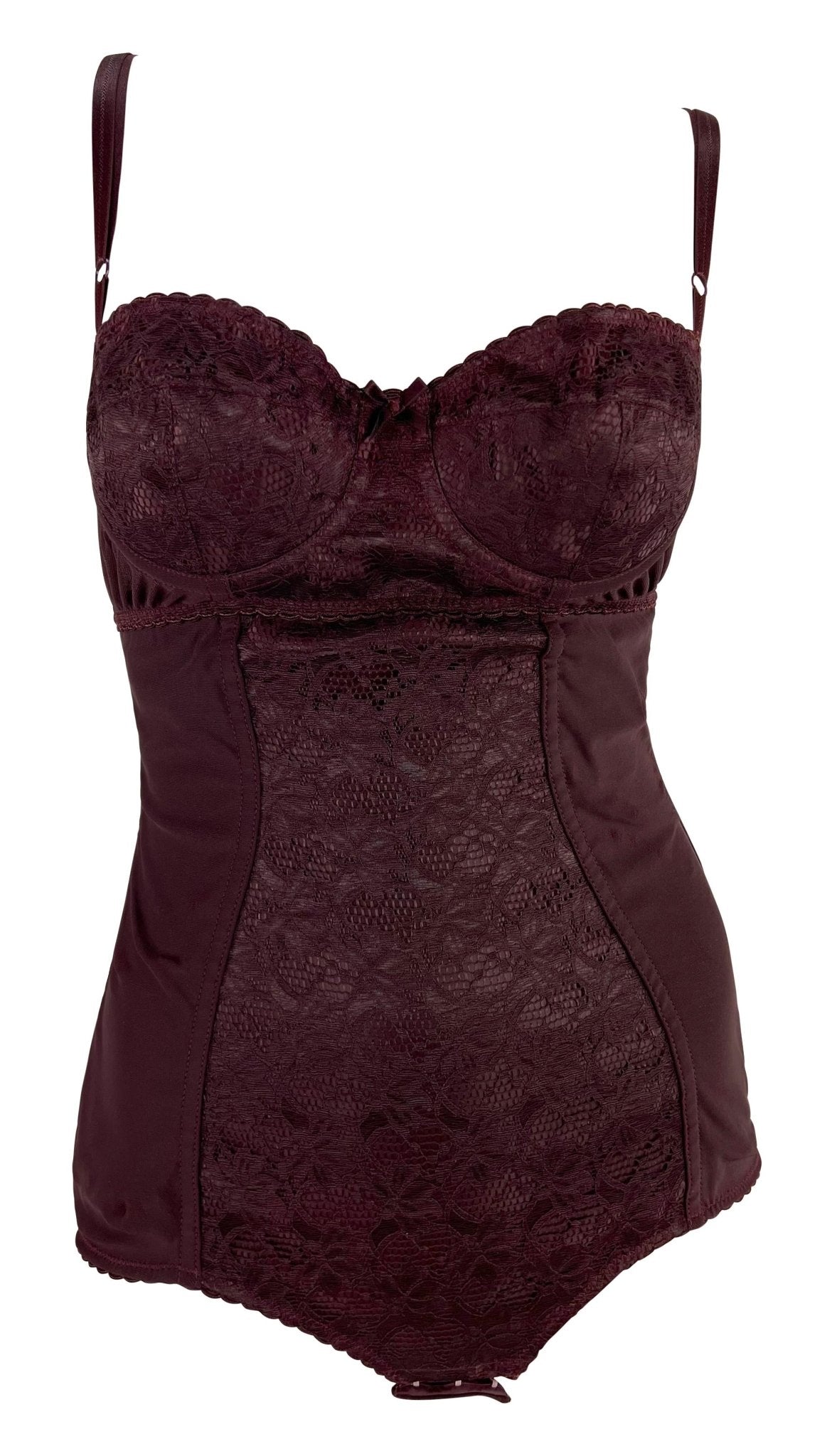 F/W 1996 Dolce & Gabbana Burgundy Lace Boned Bodysuit - RealList