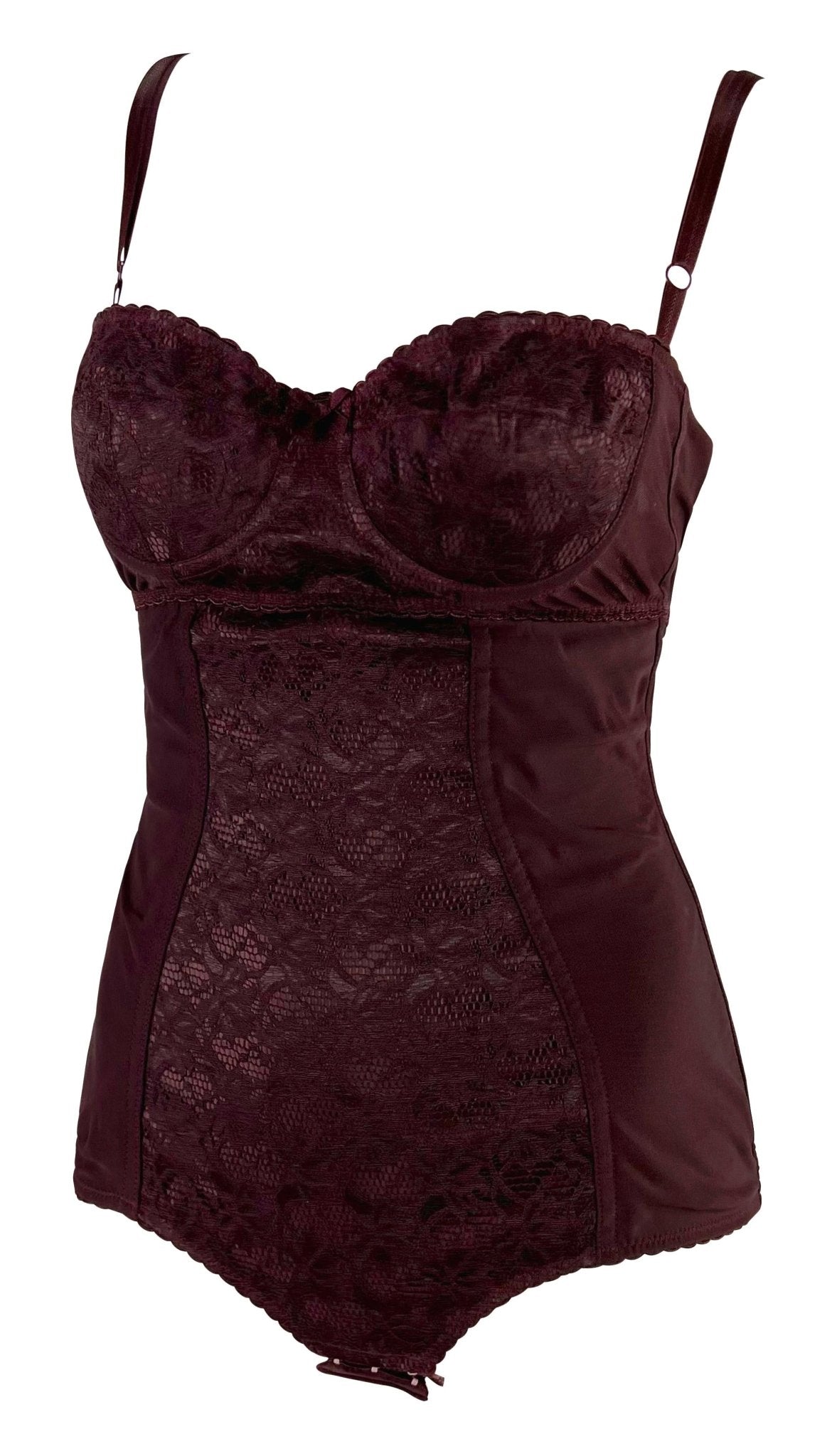 F/W 1996 Dolce & Gabbana Burgundy Lace Boned Bodysuit - RealList