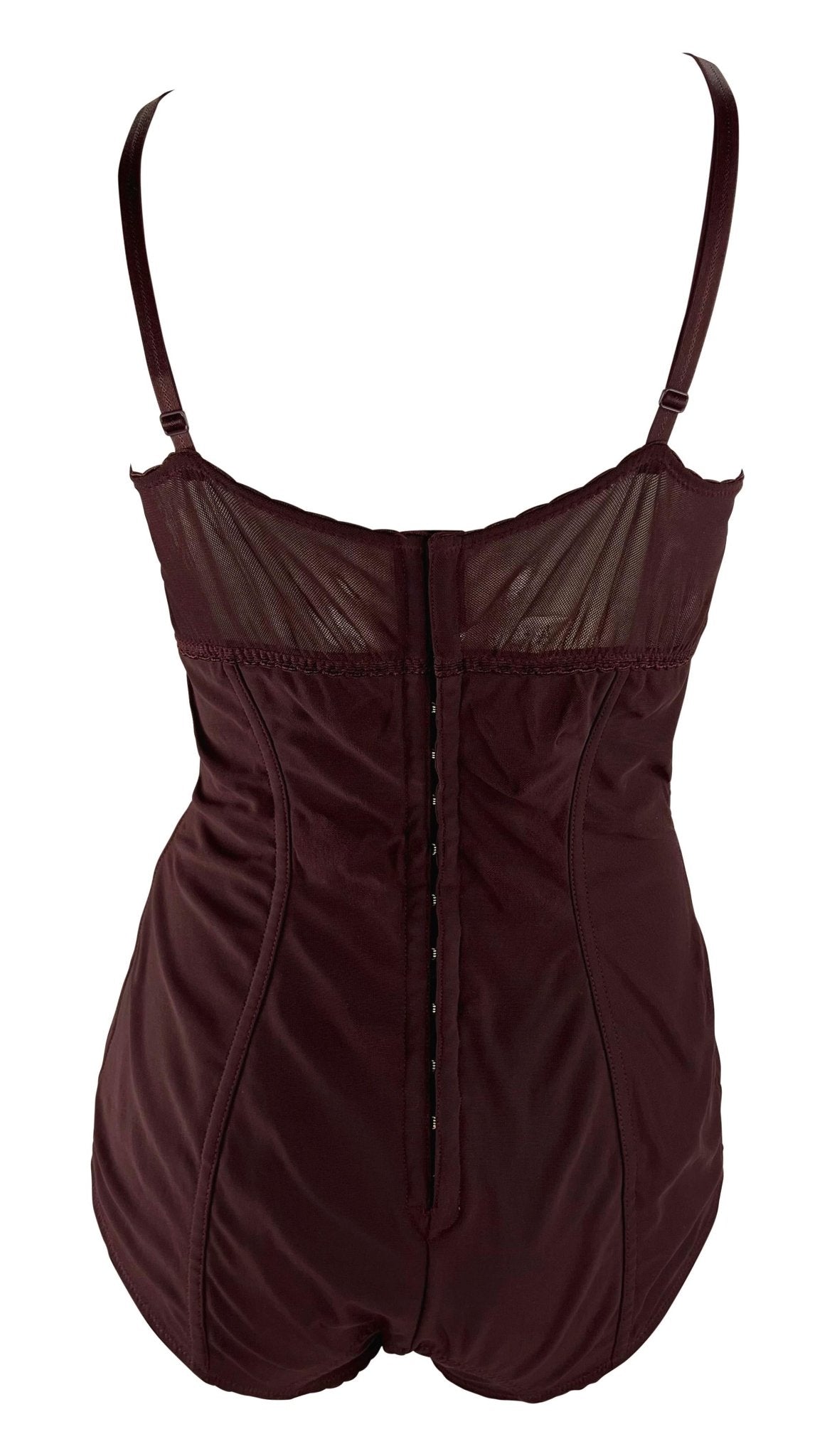 F/W 1996 Dolce & Gabbana Burgundy Lace Boned Bodysuit - RealList