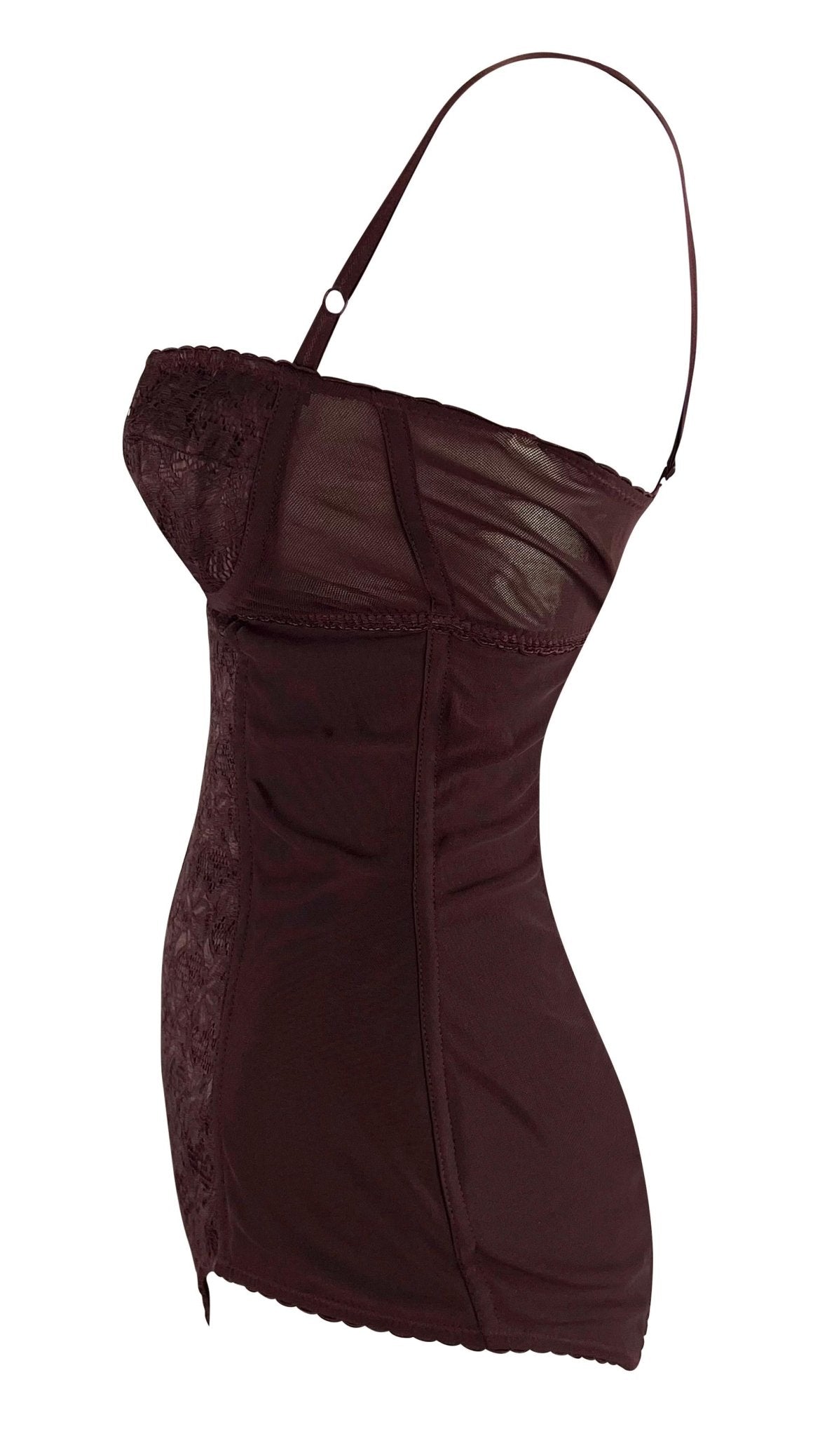 F/W 1996 Dolce & Gabbana Burgundy Lace Boned Bodysuit - RealList