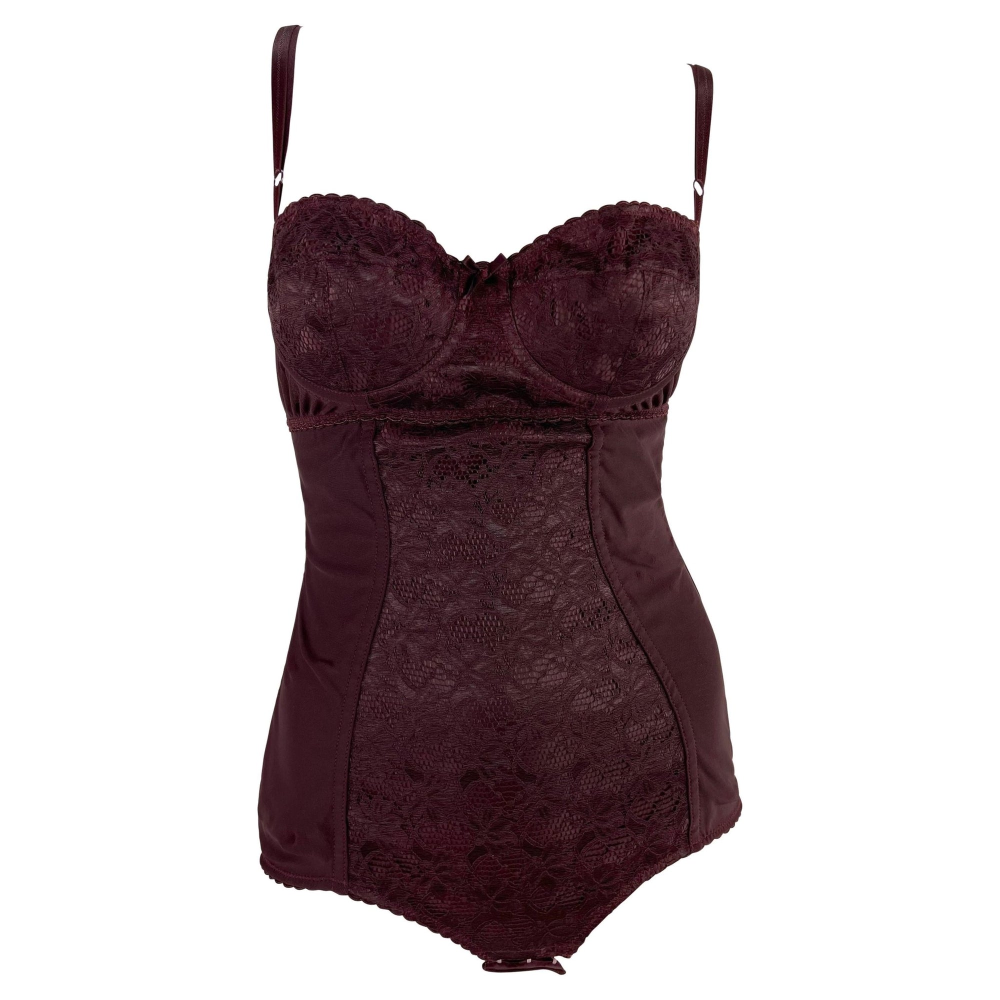 F/W 1996 Dolce & Gabbana Burgundy Lace Boned Bodysuit - RealList