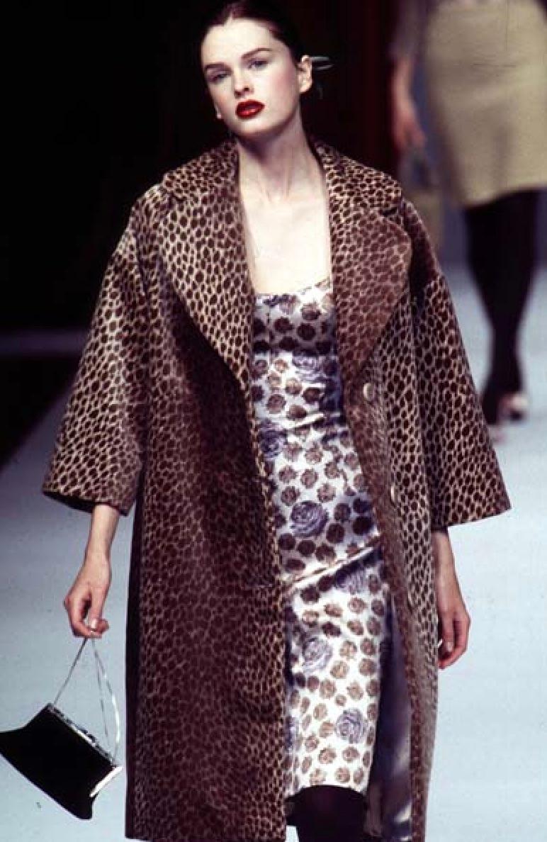 F/W 1996 Dolce & Gabbana Runway Taupe Rose Print Satin Sleeveless Dress - RealList