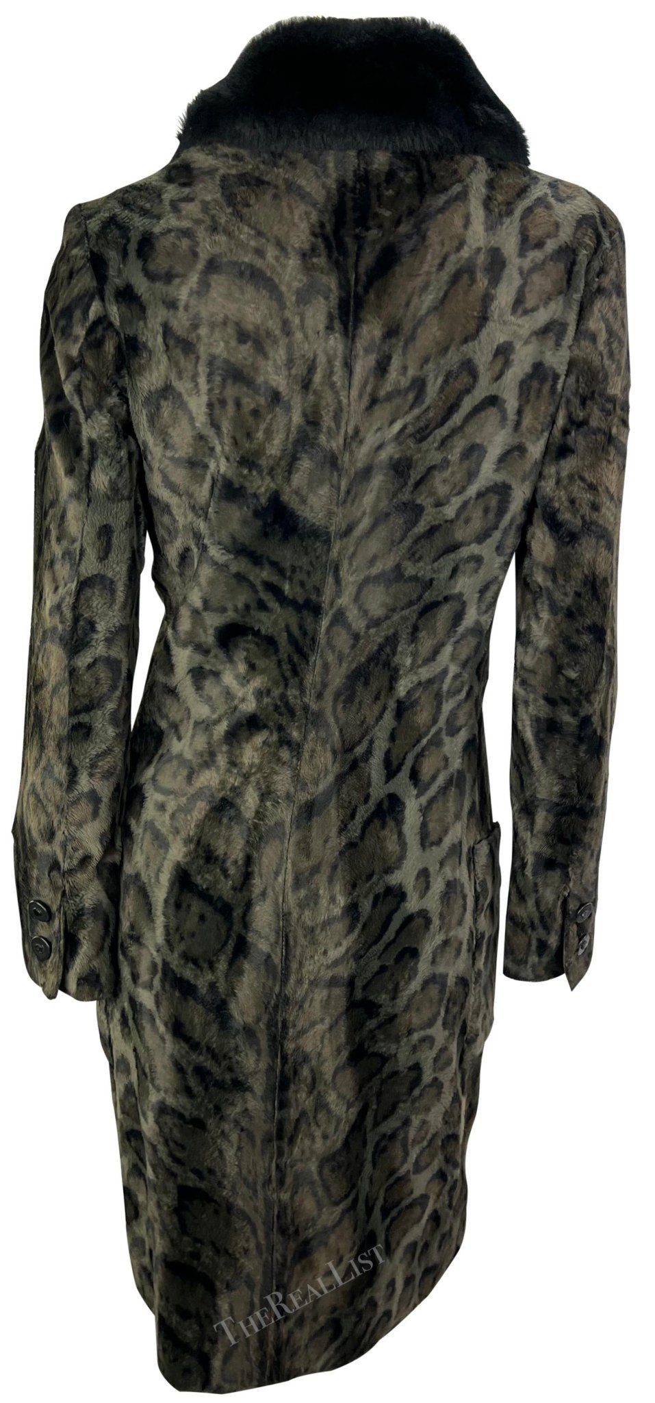 F/W 1996 Gianni Versace Black Leopard Faux Fur Sample Double Breasted Coat - RealList