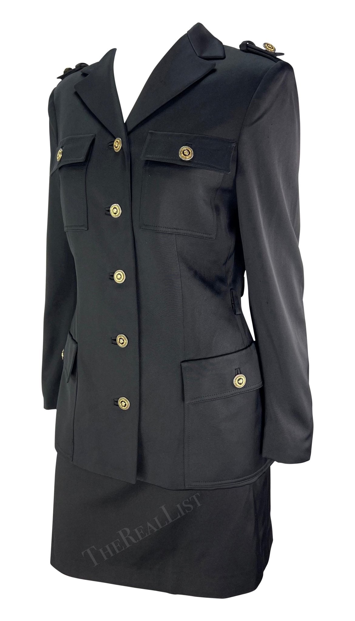 F/W 1996 Gianni Versace Black Military - Style Skirt Suit Set - RealList