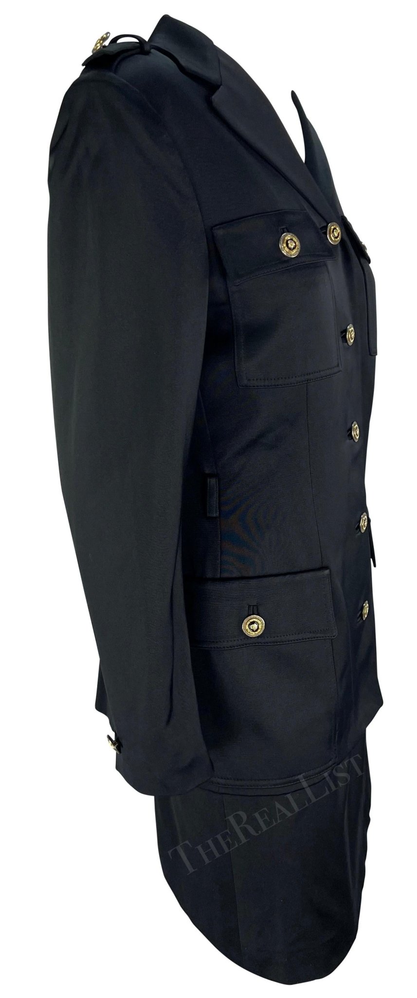 F/W 1996 Gianni Versace Black Military - Style Skirt Suit Set - RealList