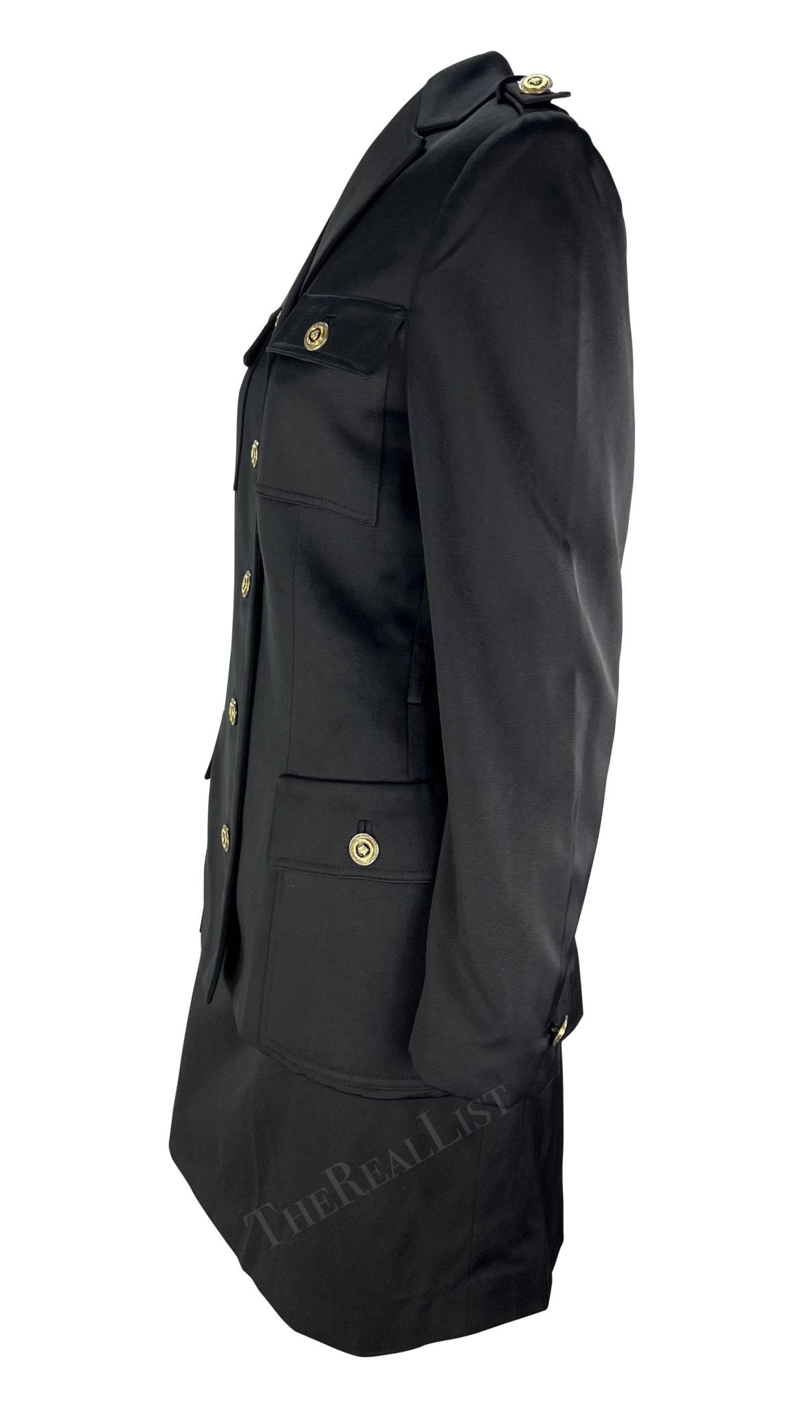 F/W 1996 Gianni Versace Black Military - Style Skirt Suit Set - RealList