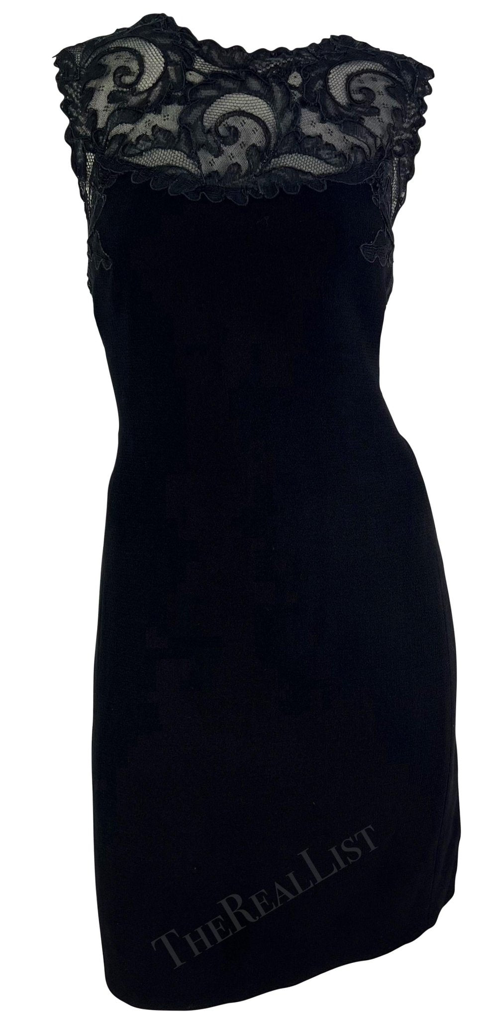 F/W 1996 Gianni Versace Black Sheer Lace Trim Medusa Dress Jacket Set - RealList