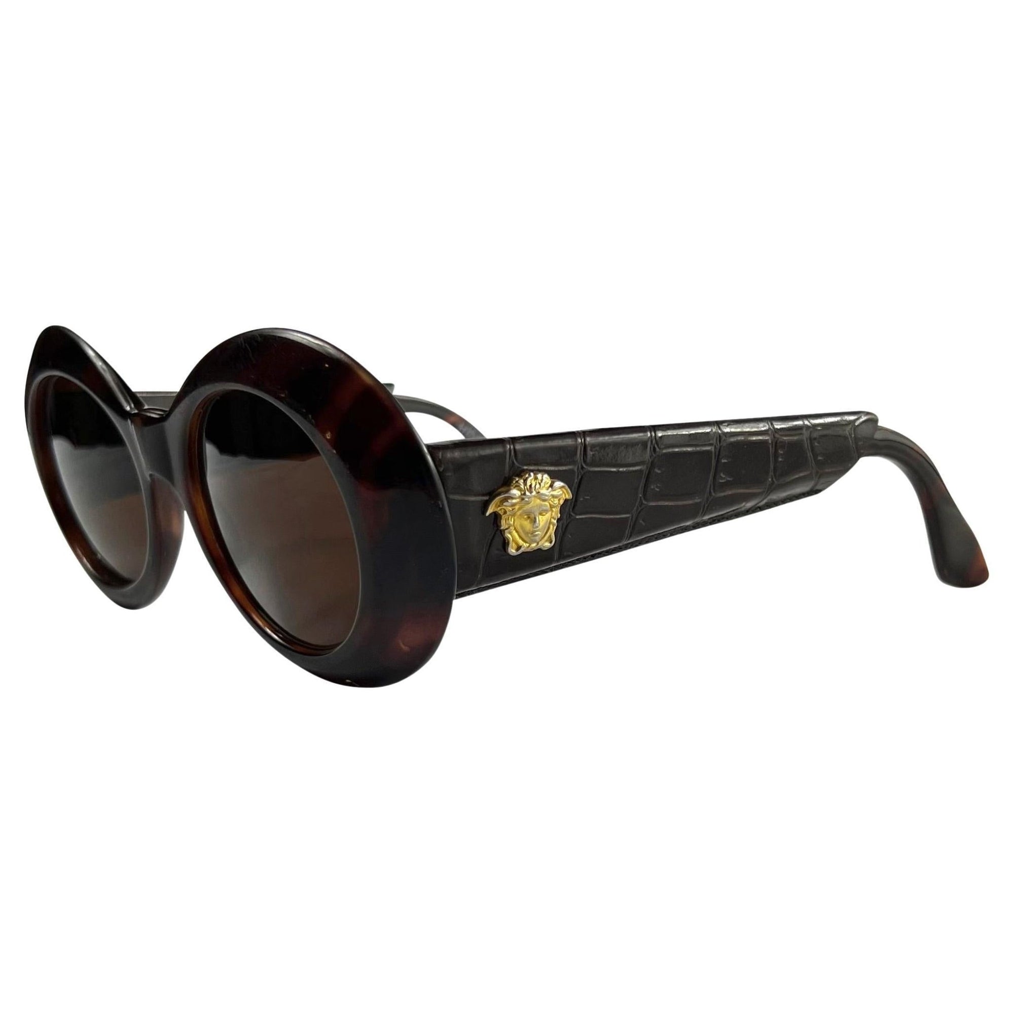 F/W 1996 Gianni Versace Brown Crocodile Medusa Acetate Sunglasses - RealList