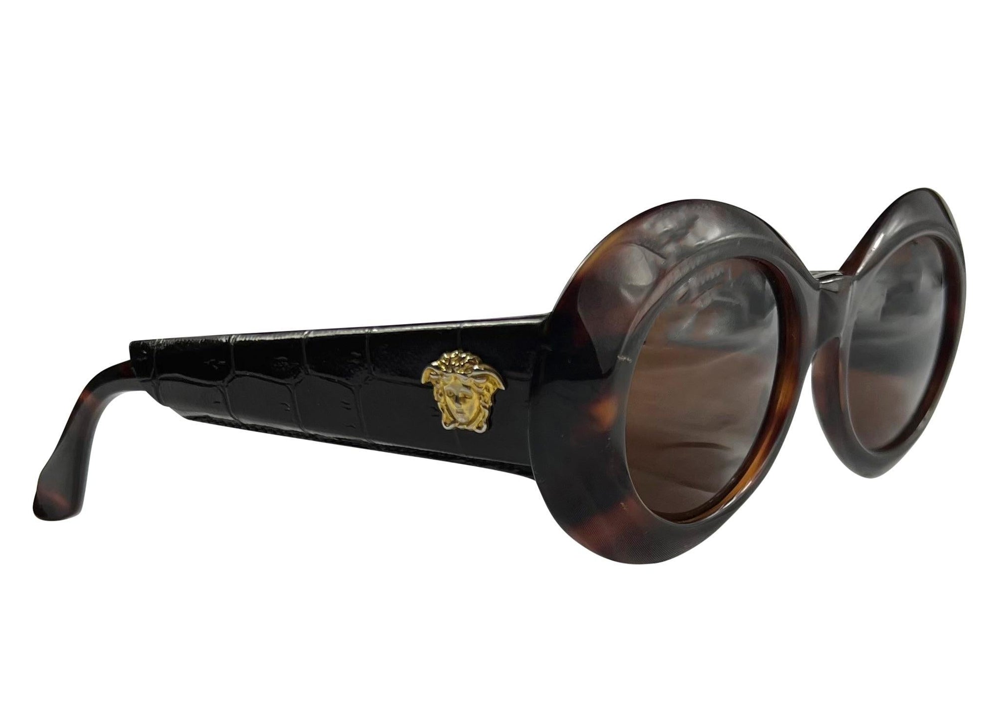 F/W 1996 Gianni Versace Brown Crocodile Medusa Acetate Sunglasses - RealList