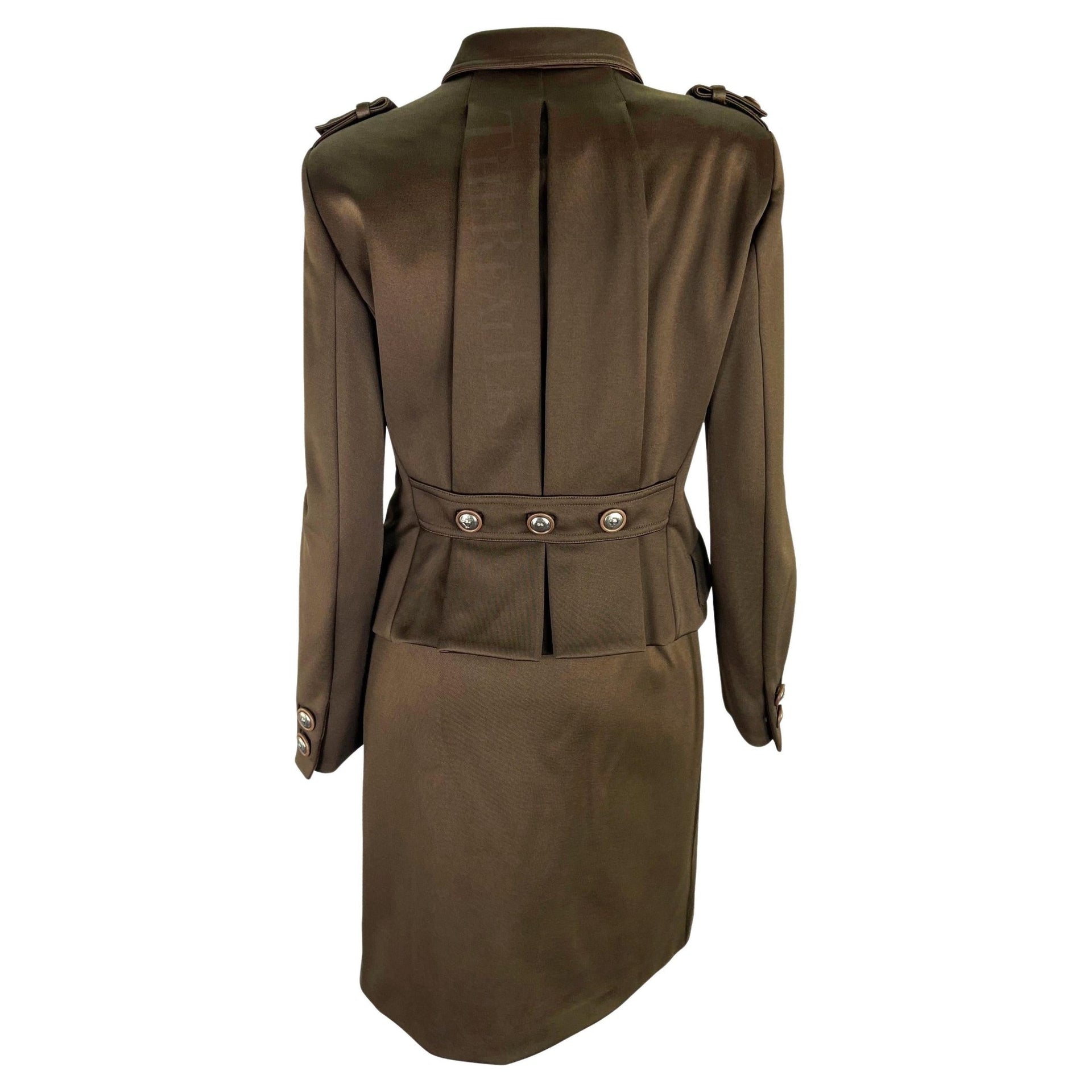 F/W 1996 Gianni Versace Brown Military - Inspired Medusa Button Skirt Suit Set - RealList
