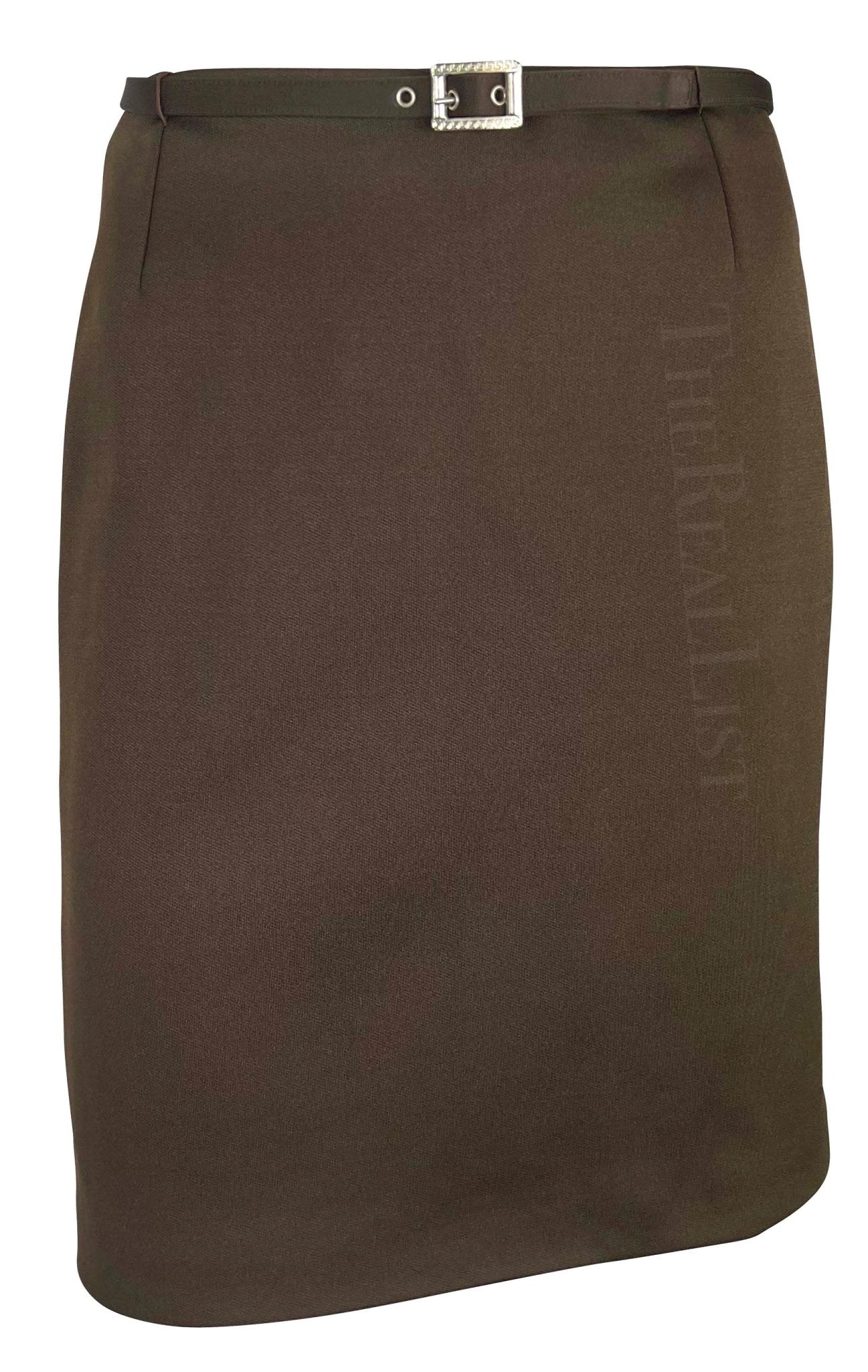 F/W 1996 Gianni Versace Brown Military - Inspired Medusa Button Skirt Suit Set - RealList