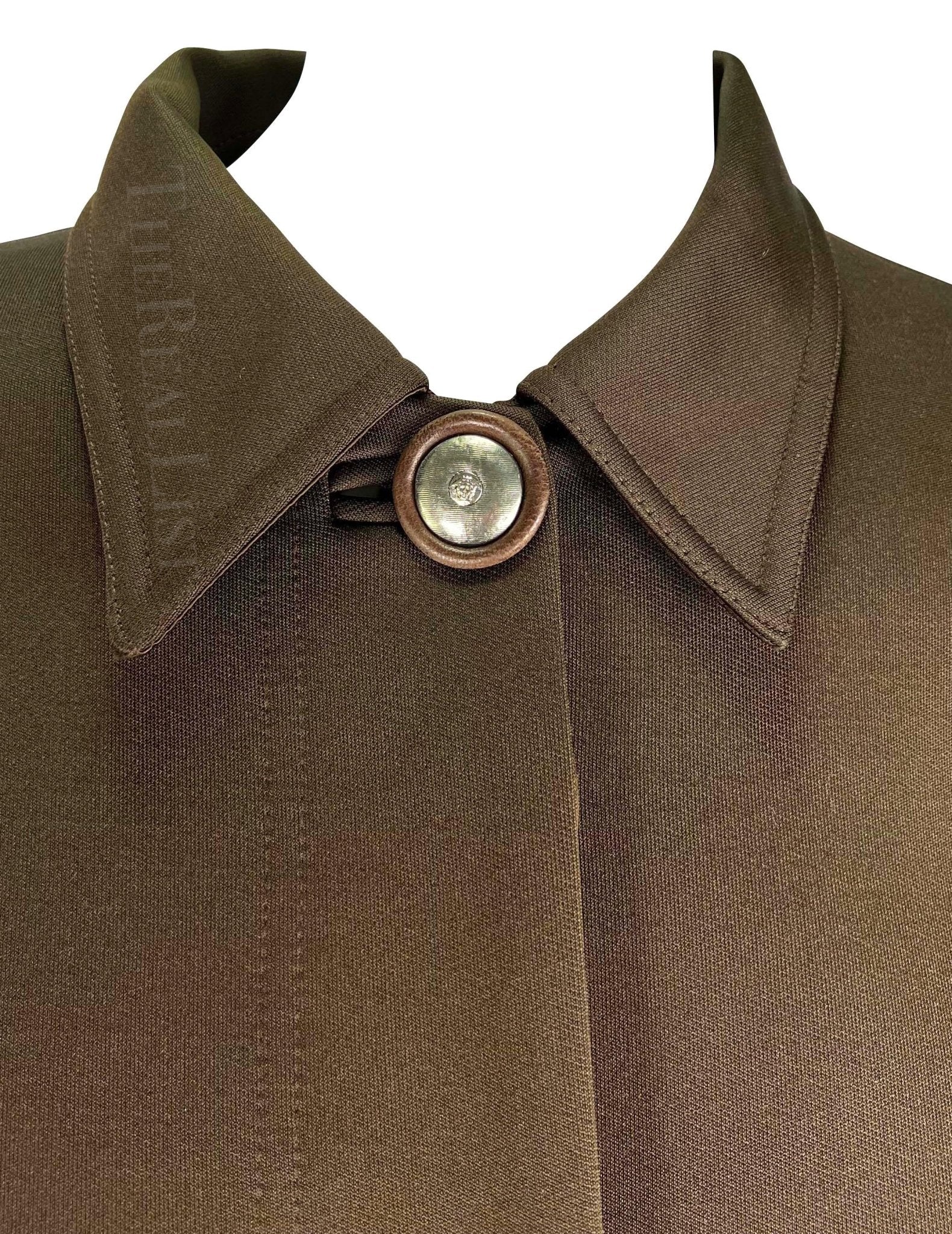 F/W 1996 Gianni Versace Brown Military - Inspired Medusa Button Skirt Suit Set - RealList