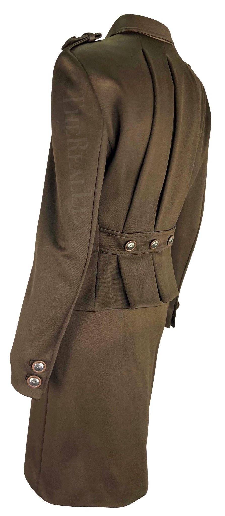 F/W 1996 Gianni Versace Brown Military - Inspired Medusa Button Skirt Suit Set - RealList