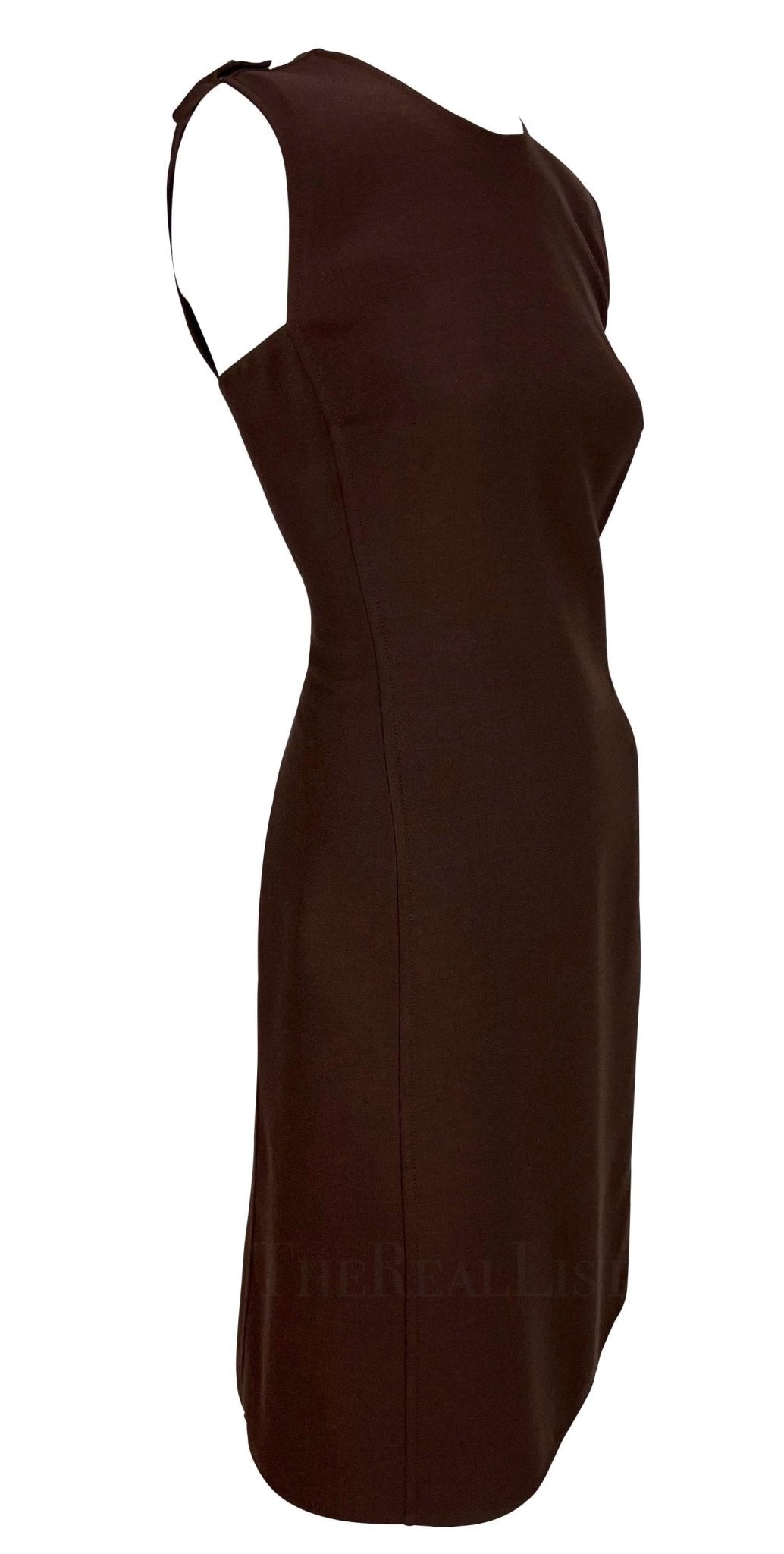 F/W 1996 Gianni Versace Couture Brown Medusa Epaulette Sleeveless Dress - RealList