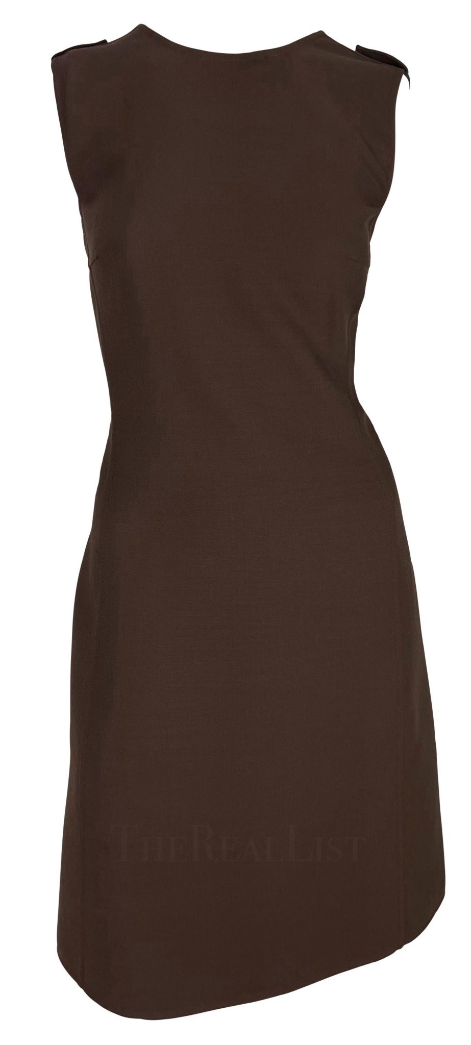 F/W 1996 Gianni Versace Couture Brown Medusa Epaulette Sleeveless Dress - RealList