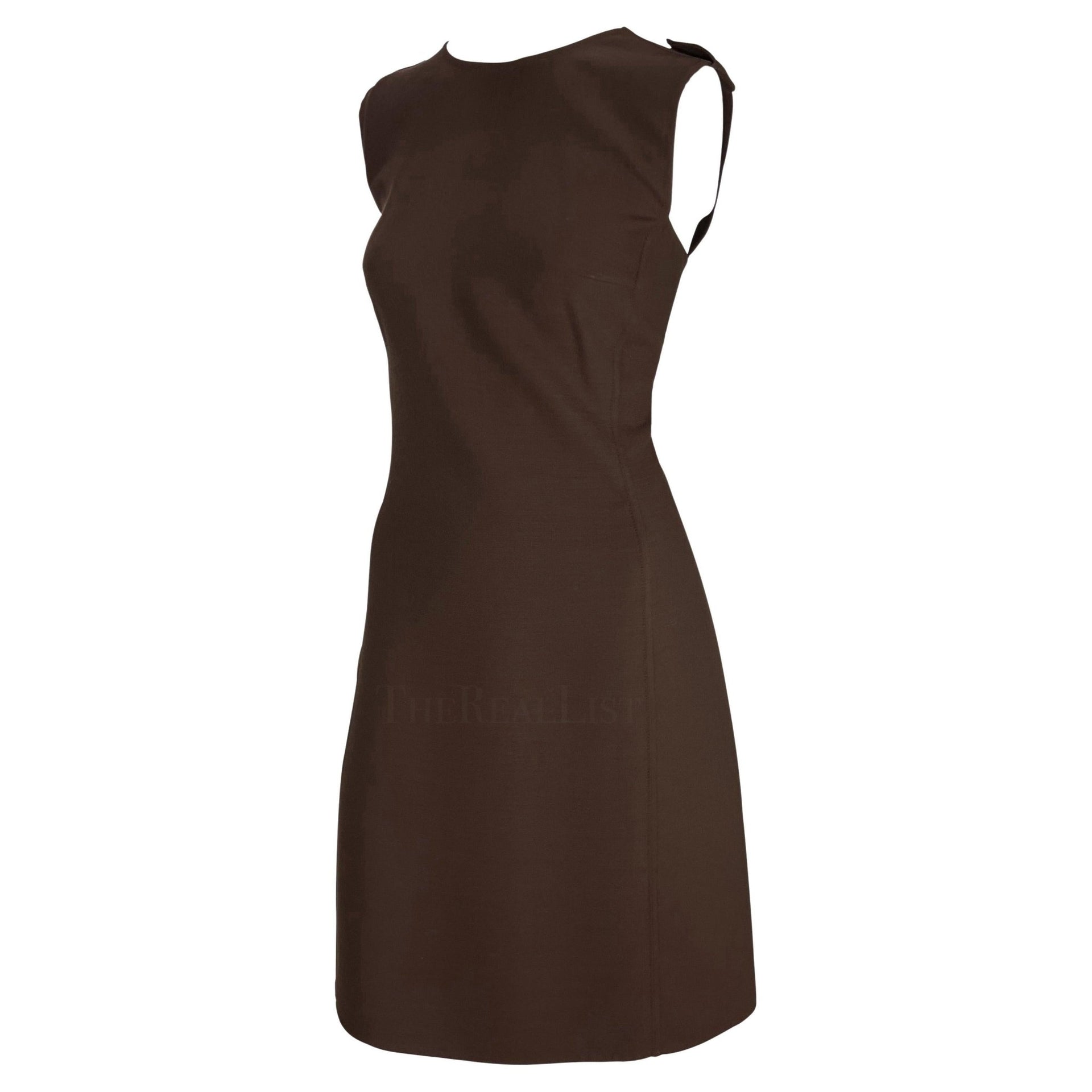 F/W 1996 Gianni Versace Couture Brown Medusa Epaulette Sleeveless Dress - RealList