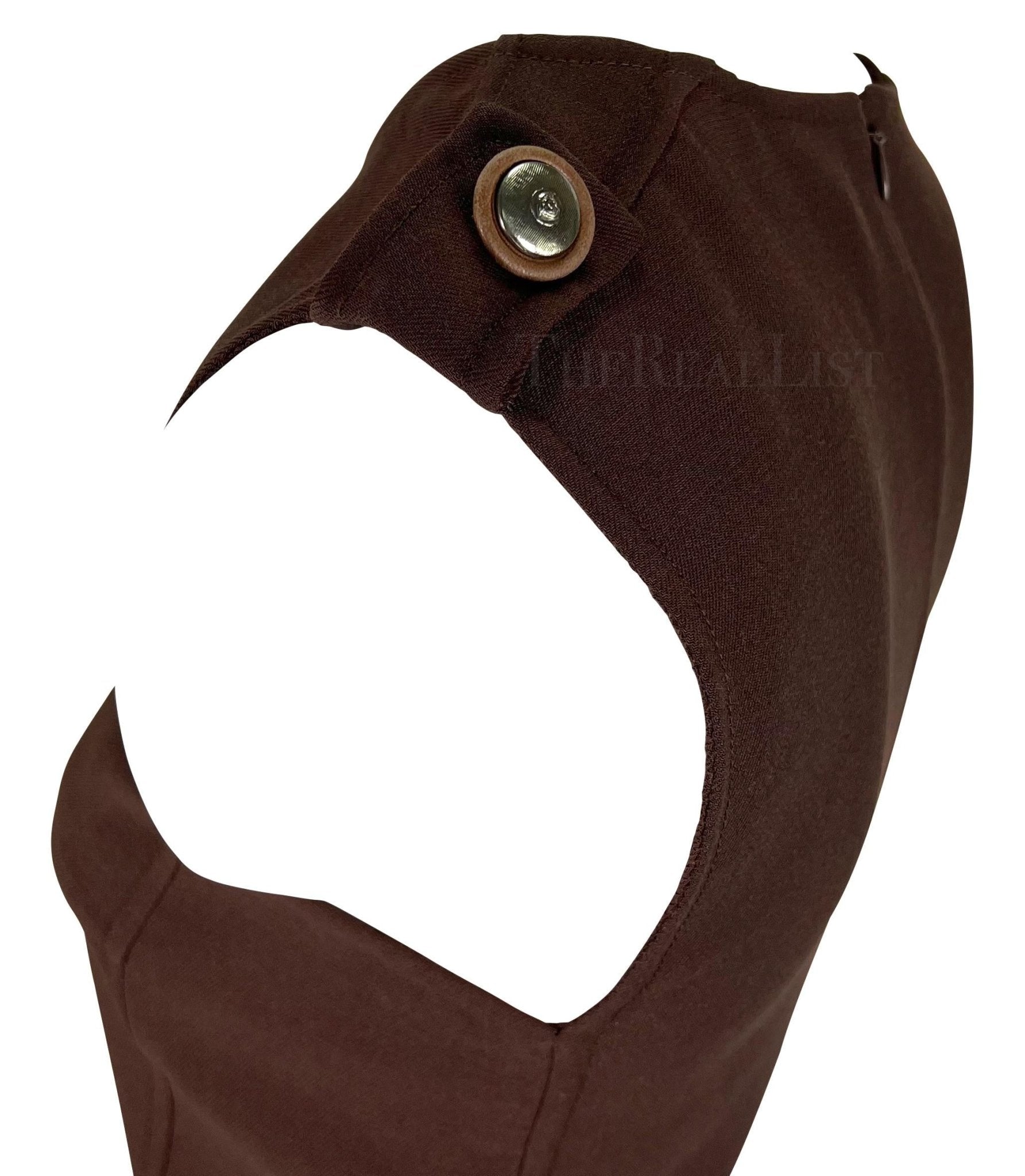 F/W 1996 Gianni Versace Couture Brown Medusa Epaulette Sleeveless Dress - RealList