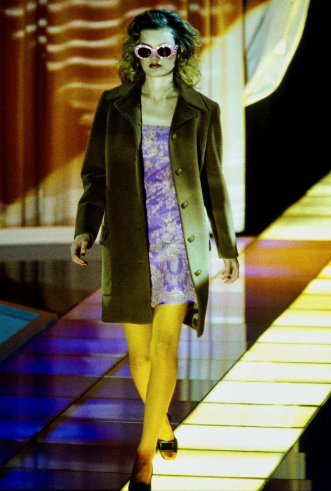 F/W 1996 Gianni Versace Couture Pink Lace Overlay Purple Mini Dress - RealList