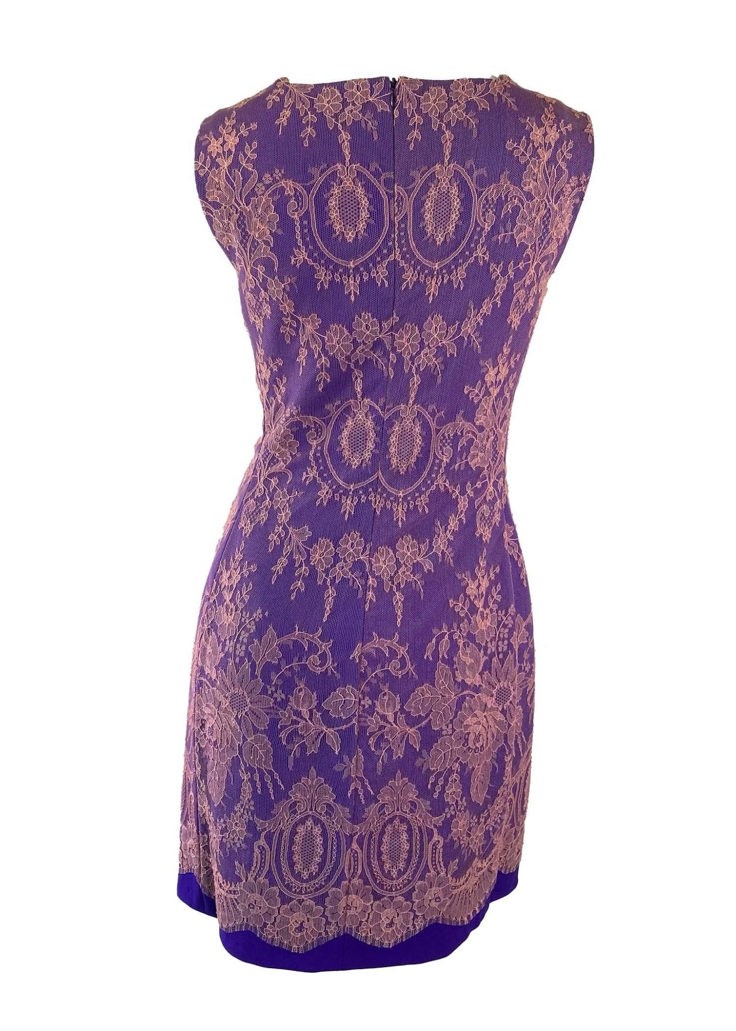 F/W 1996 Gianni Versace Couture Pink Lace Overlay Purple Mini Dress - RealList