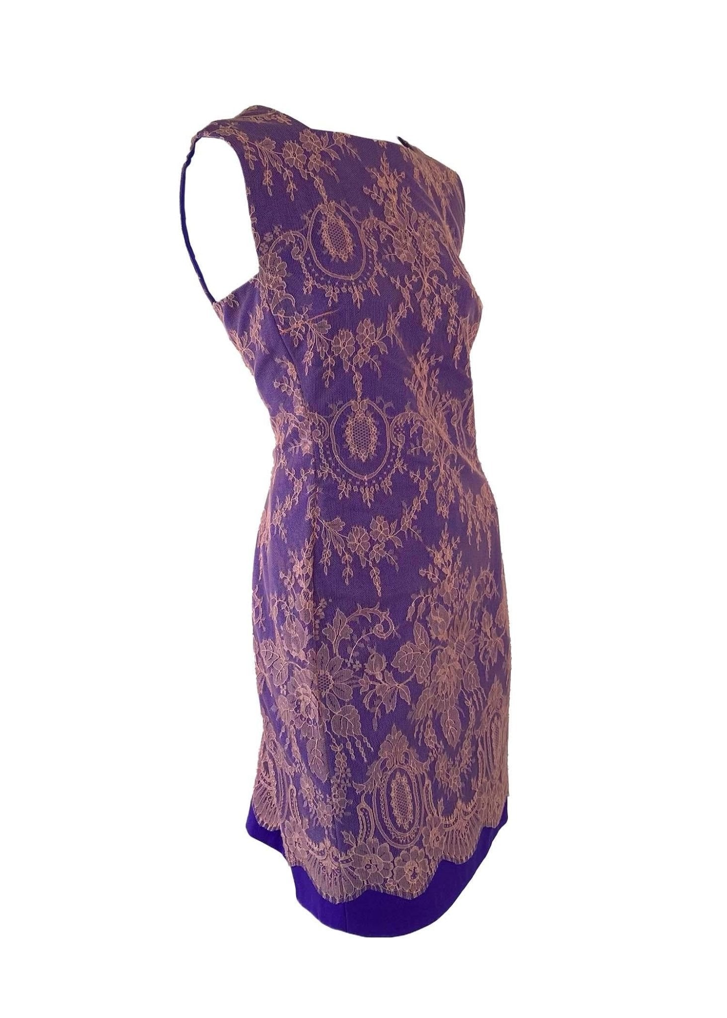 F/W 1996 Gianni Versace Couture Pink Lace Overlay Purple Mini Dress - RealList