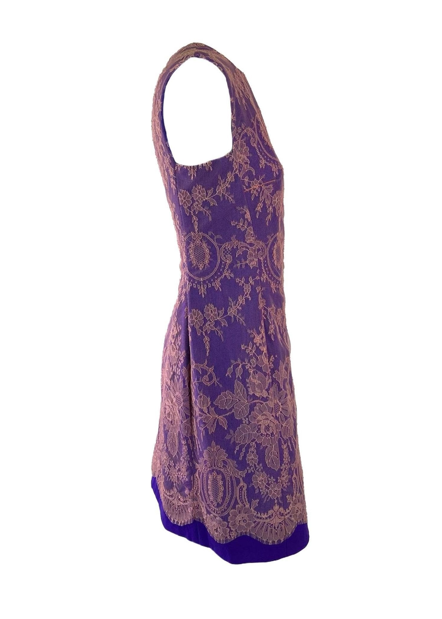 F/W 1996 Gianni Versace Couture Pink Lace Overlay Purple Mini Dress - RealList