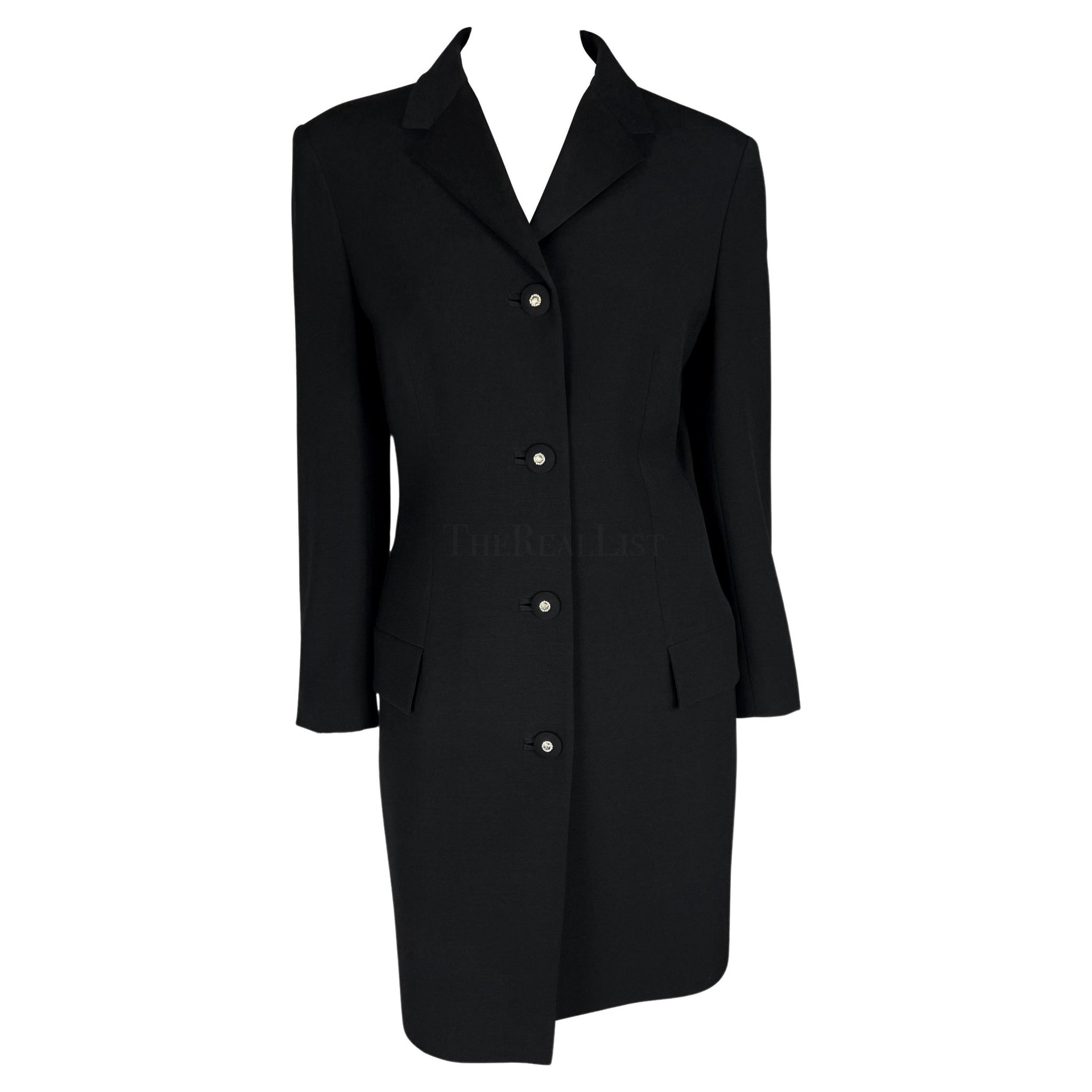 F/W 1996 Gianni Versace Couture Rhinestone Medusa Black Wool Coat - RealList