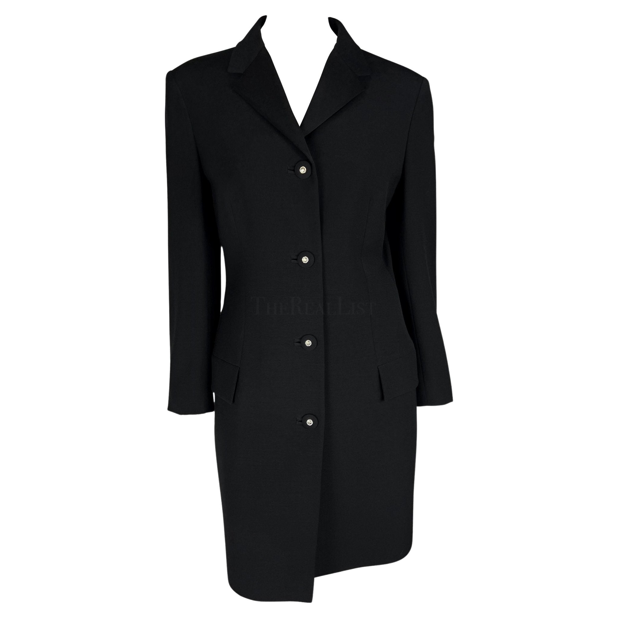 F/W 1996 Gianni Versace Couture Rhinestone Medusa Black Wool Coat - RealList
