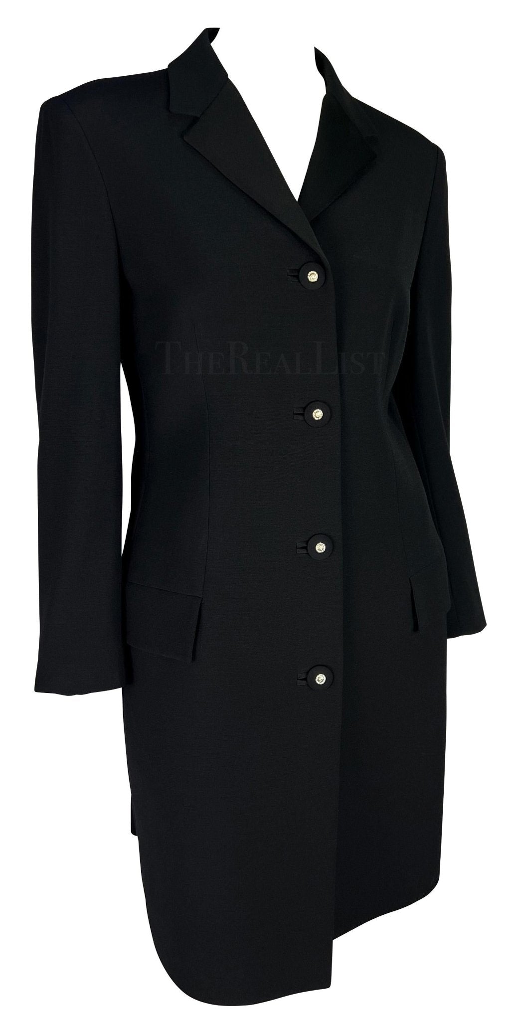 F/W 1996 Gianni Versace Couture Rhinestone Medusa Black Wool Coat - RealList