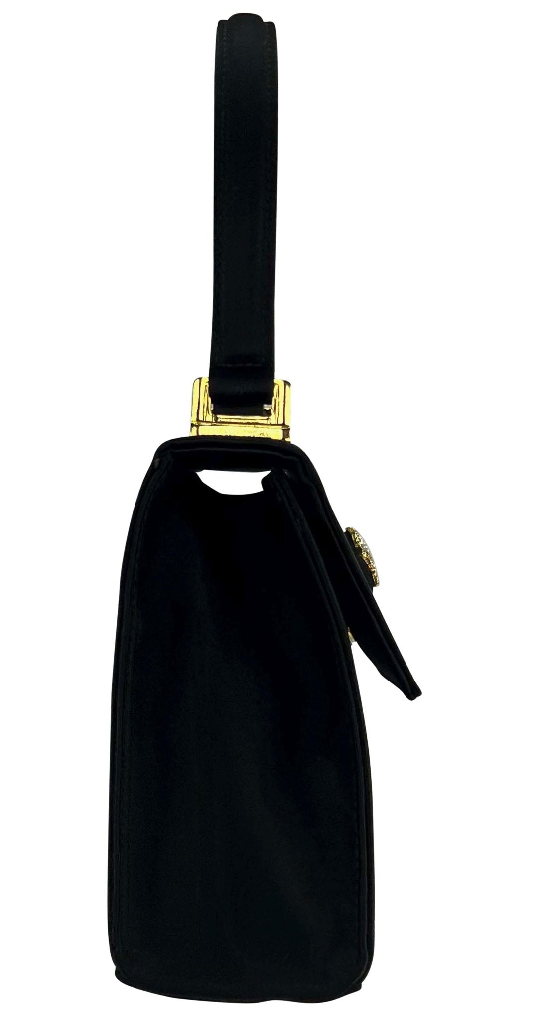 F/W 1996 Gianni Versace Rhinestone Medusa Satin Mini Top Handle Crossbody Bag - RealList