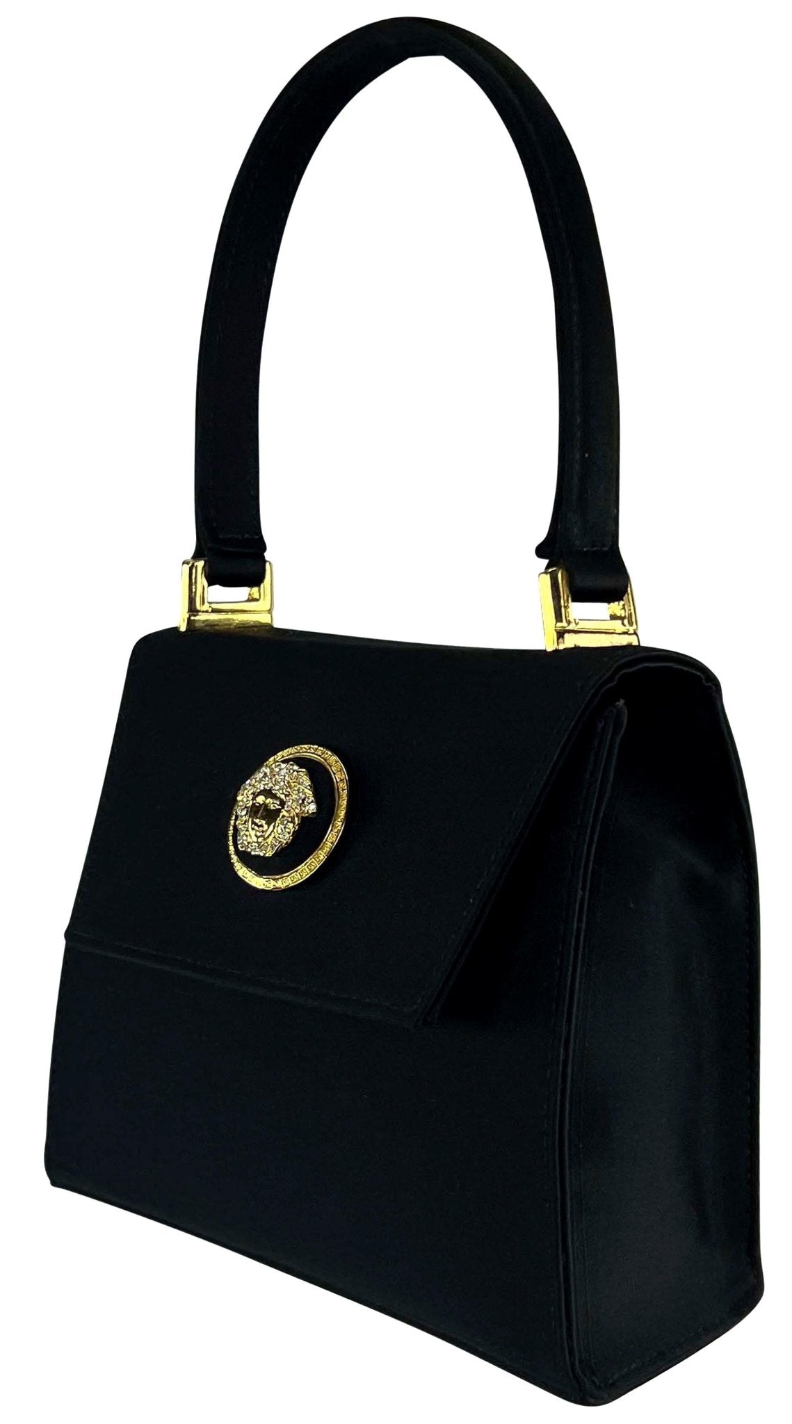F/W 1996 Gianni Versace Rhinestone Medusa Satin Mini Top Handle Crossbody Bag - RealList
