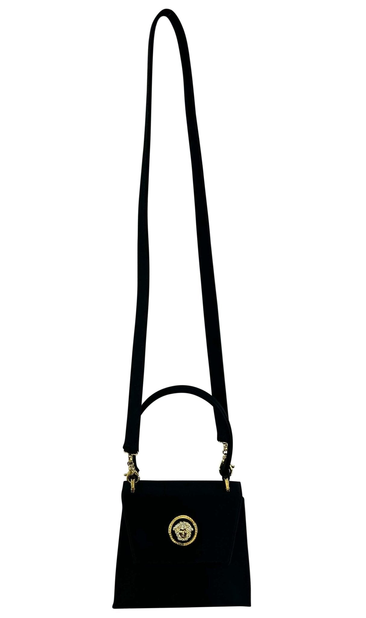 F/W 1996 Gianni Versace Rhinestone Medusa Satin Mini Top Handle Crossbody Bag - RealList
