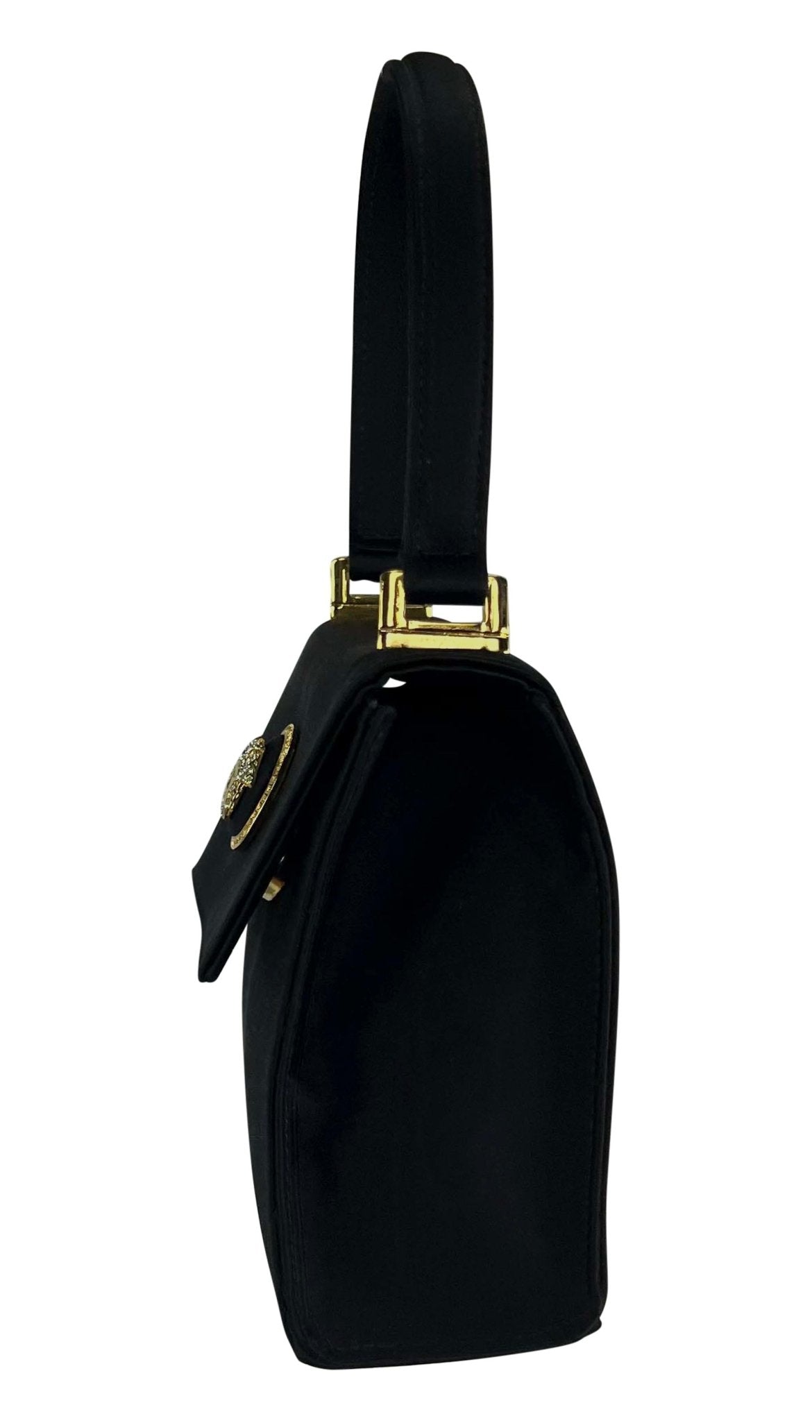 F/W 1996 Gianni Versace Rhinestone Medusa Satin Mini Top Handle Crossbody Bag - RealList