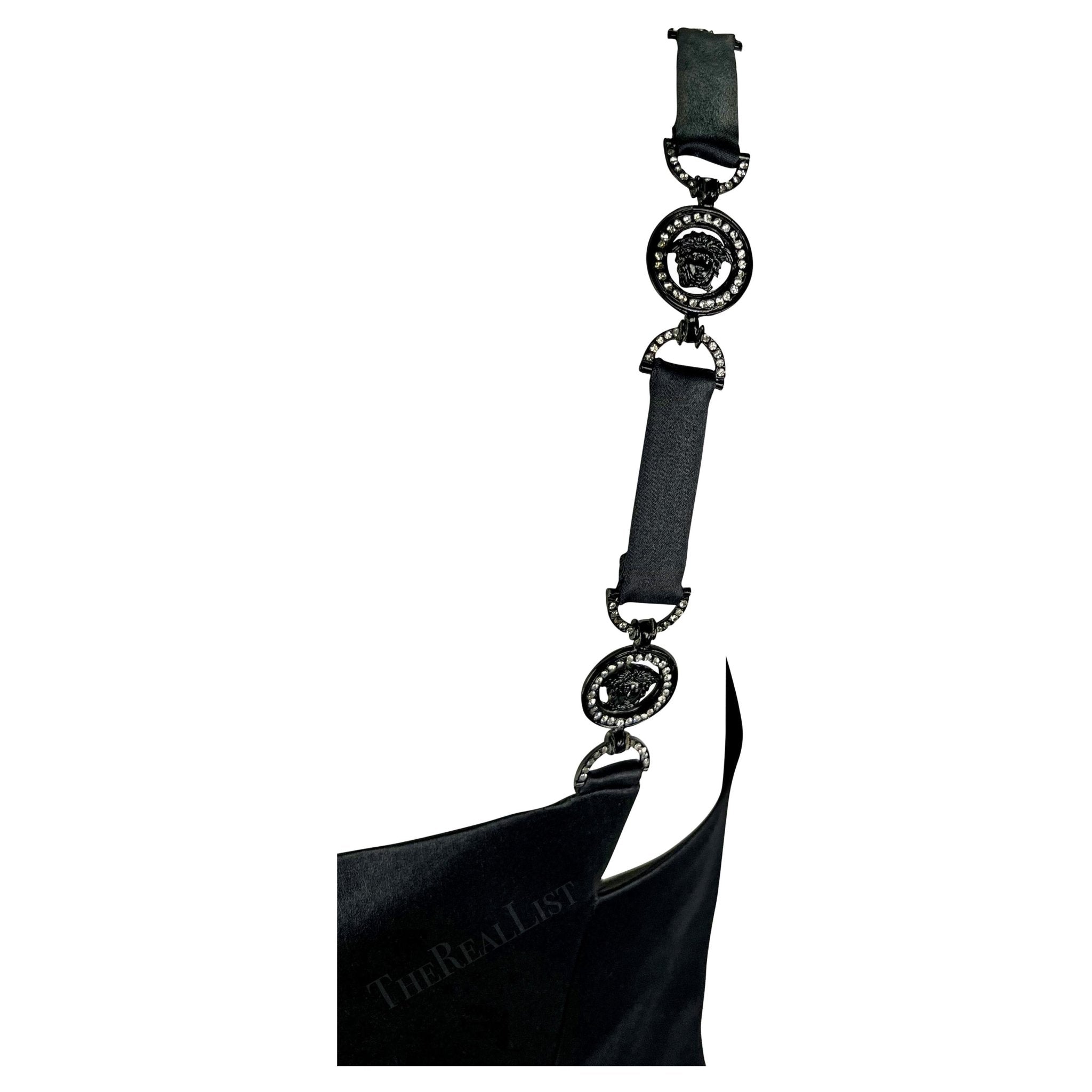 F/W 1996 Gianni Versace Runway Sheer Satin Rhinestone Medusa Pocket Mini Dress - RealList