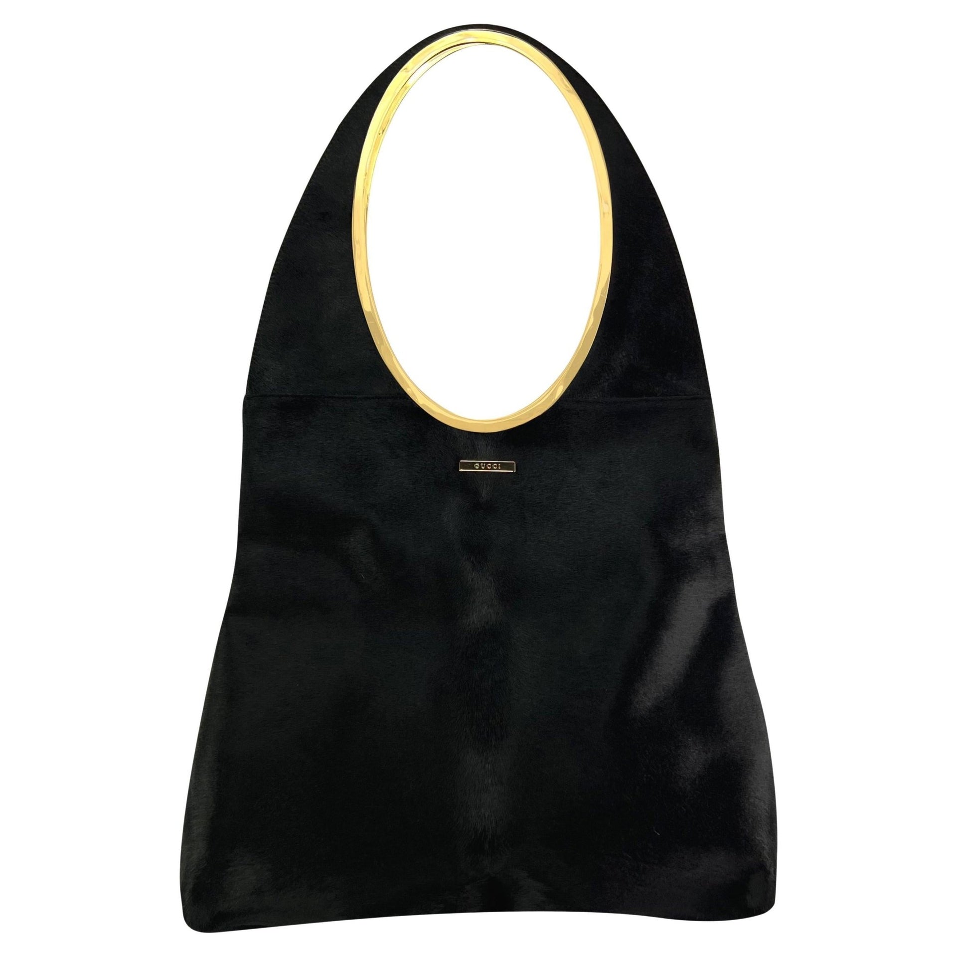 F/W 1996 Gucci by Tom Ford Black Pony Hair Oversized Runway Shoulder Bag - RealList