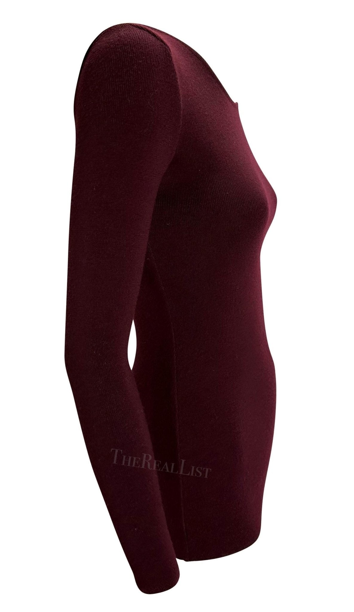 F/W 1996 Gucci by Tom Ford Burgundy Stretch Knit Wool Sweater Top - RealList