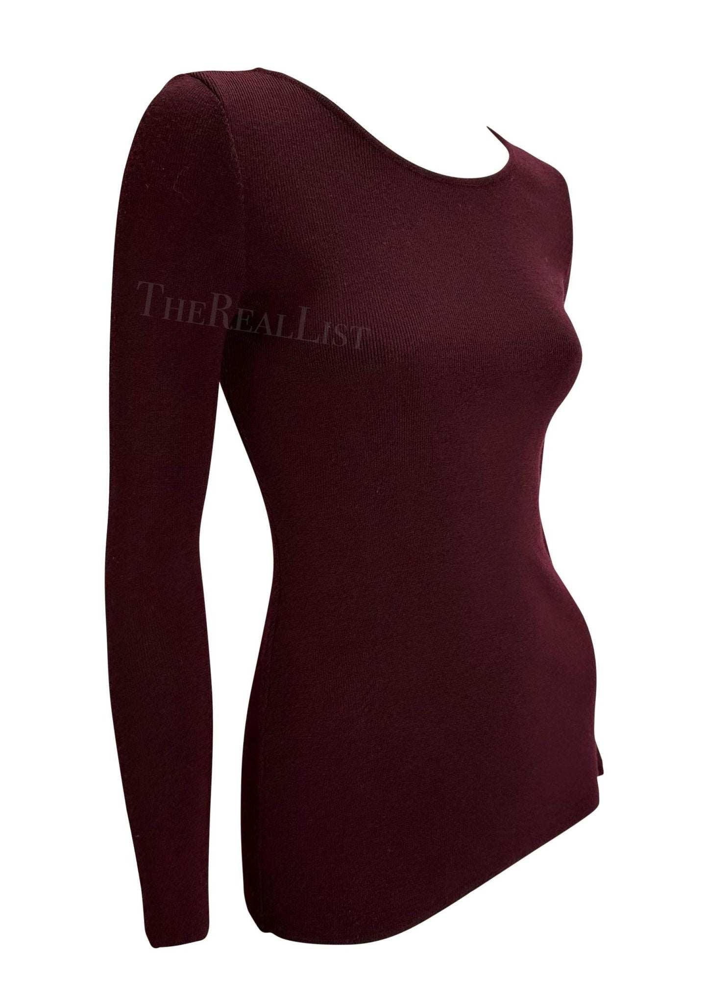 F/W 1996 Gucci by Tom Ford Burgundy Stretch Knit Wool Sweater Top - RealList