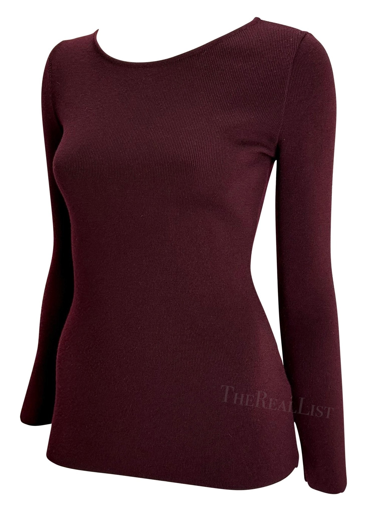 F/W 1996 Gucci by Tom Ford Burgundy Stretch Knit Wool Sweater Top - RealList