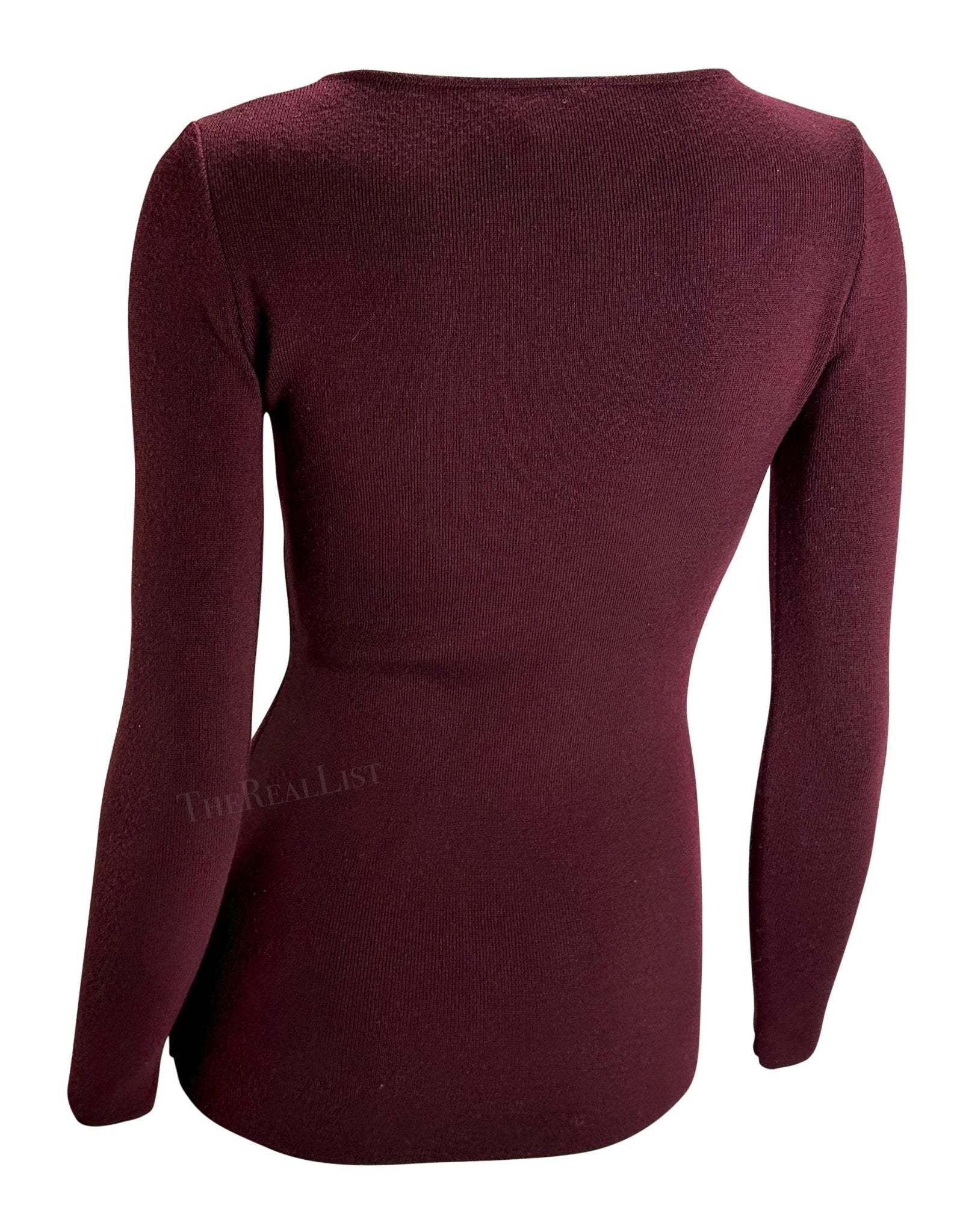 F/W 1996 Gucci by Tom Ford Burgundy Stretch Knit Wool Sweater Top - RealList