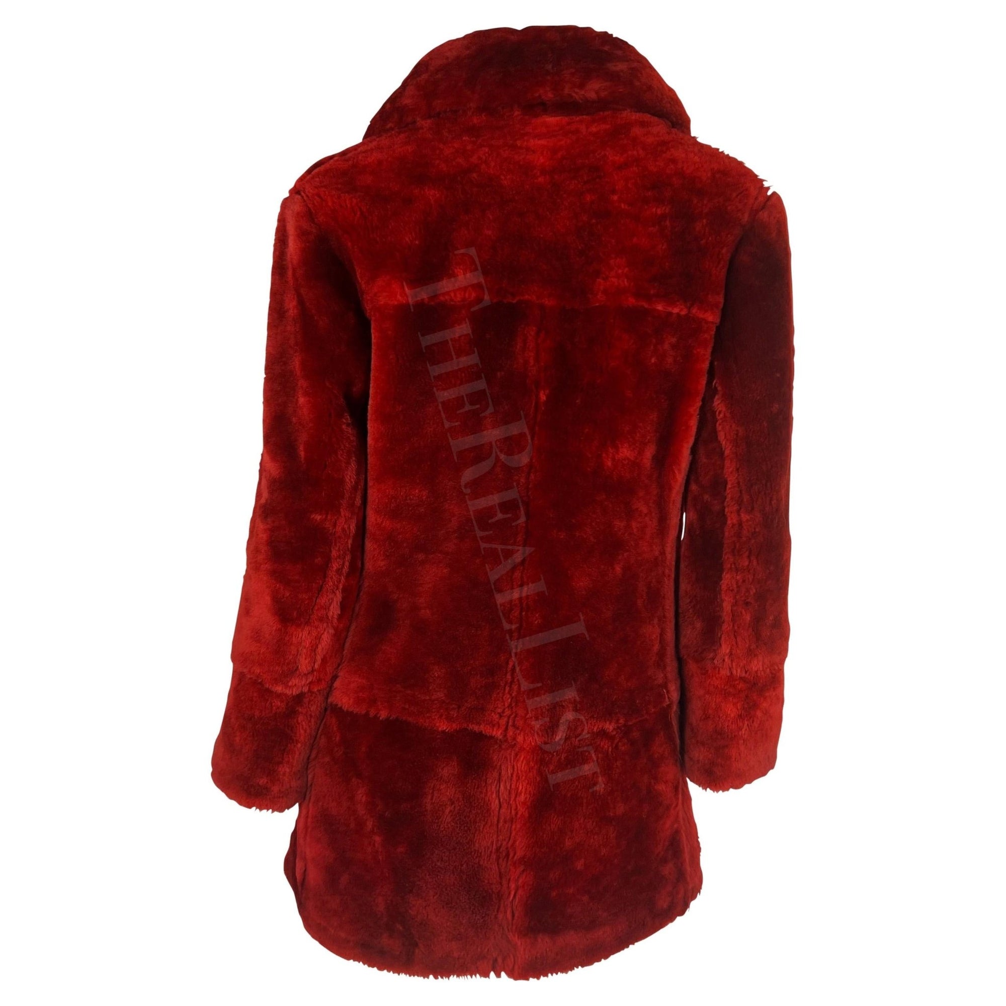 F/W 1996 Gucci by Tom Ford Deep Red Double Breasted Shearling Coat - RealList