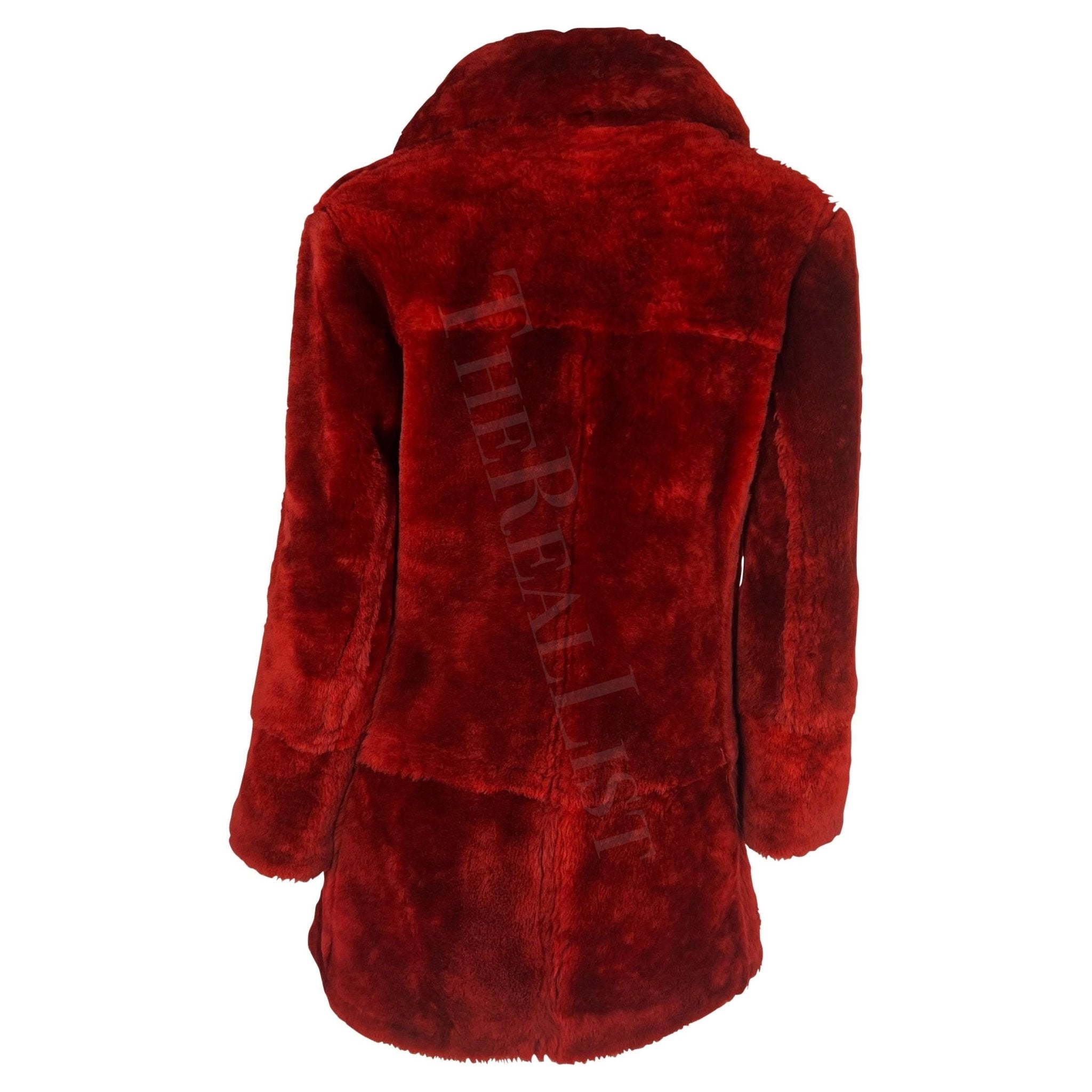 F/W 1996 Gucci by Tom Ford Deep Red Double Breasted Shearling Coat - RealList