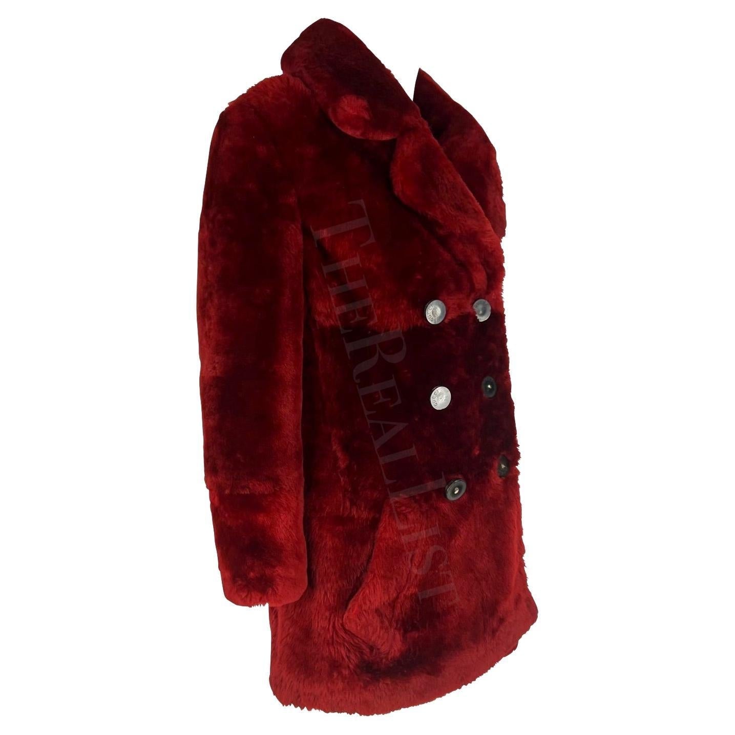 F/W 1996 Gucci by Tom Ford Deep Red Double Breasted Shearling Coat - RealList